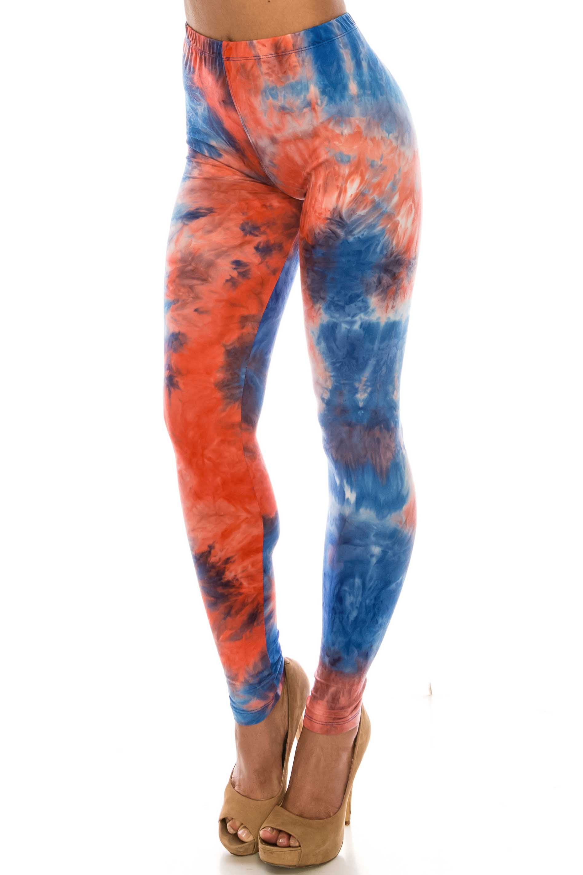 Buttery Soft Red and Blue Tie Dye Plus Size Leggings (One Size Plus,Blue)