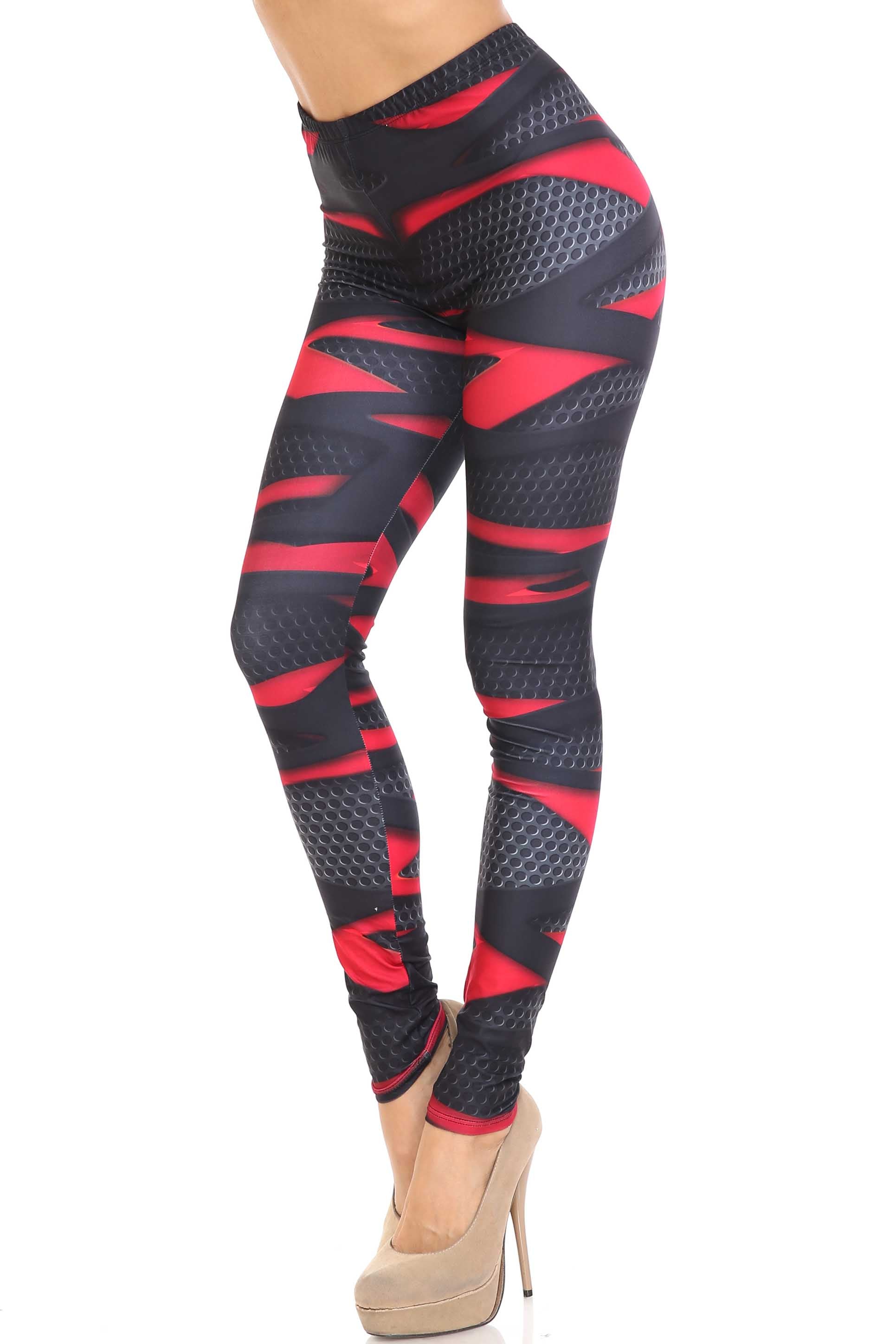 Creamy Soft Cascading 3D Sport Wrap Plus Size Leggings - USA Fashion (One Size Plus,Red)