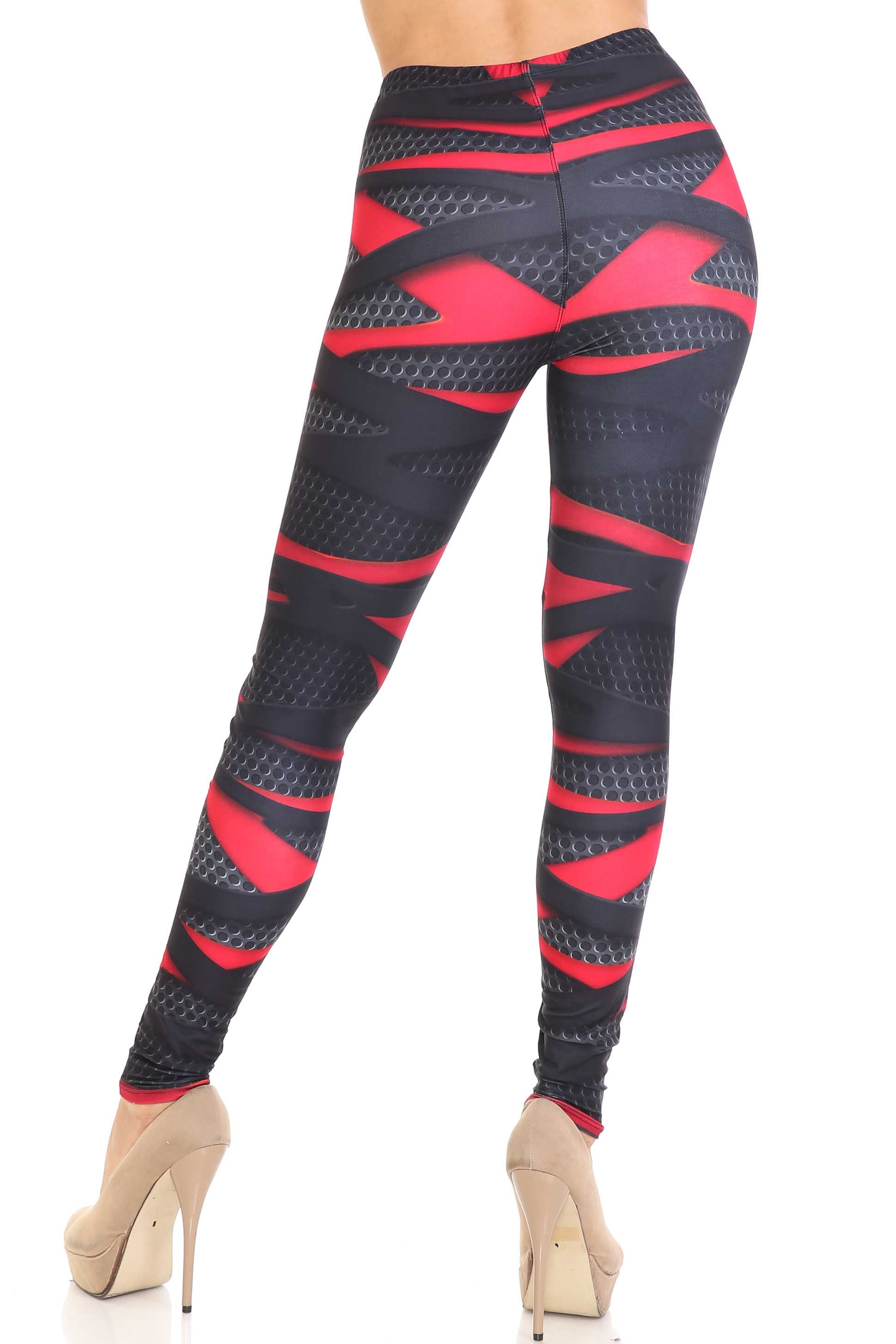 Creamy Soft Cascading 3D Sport Wrap Plus Size Leggings - USA Fashion (One Size Plus,Red)
