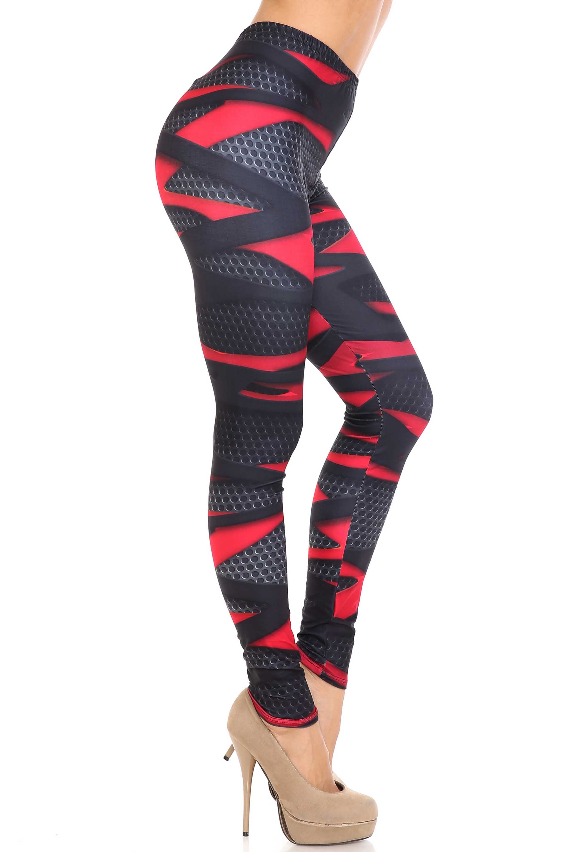 Creamy Soft Cascading 3D Sport Wrap Plus Size Leggings - USA Fashion (One Size Plus,Red)
