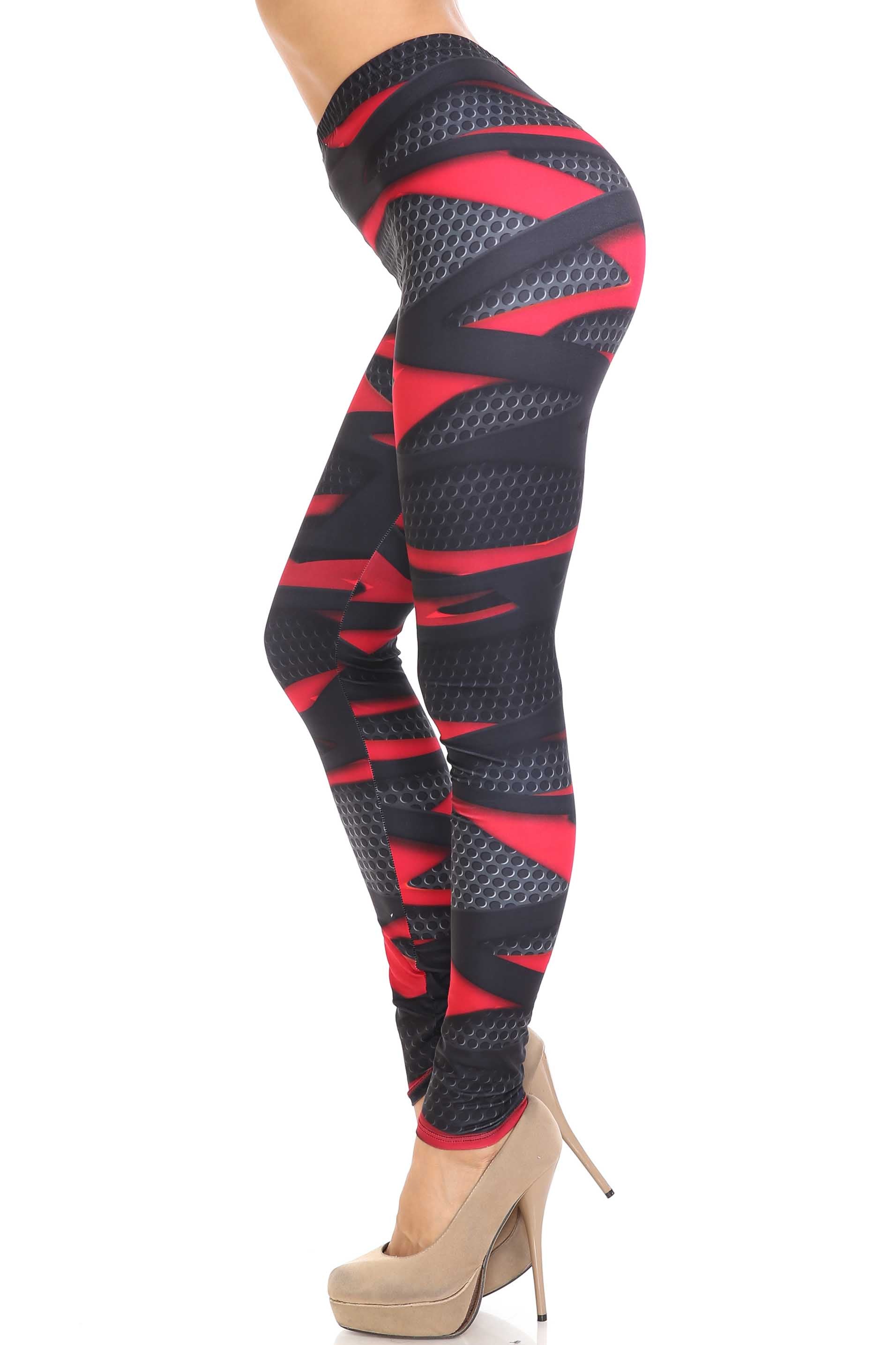 Creamy Soft Cascading 3D Sport Wrap Plus Size Leggings - USA Fashion (One Size Plus,Red)