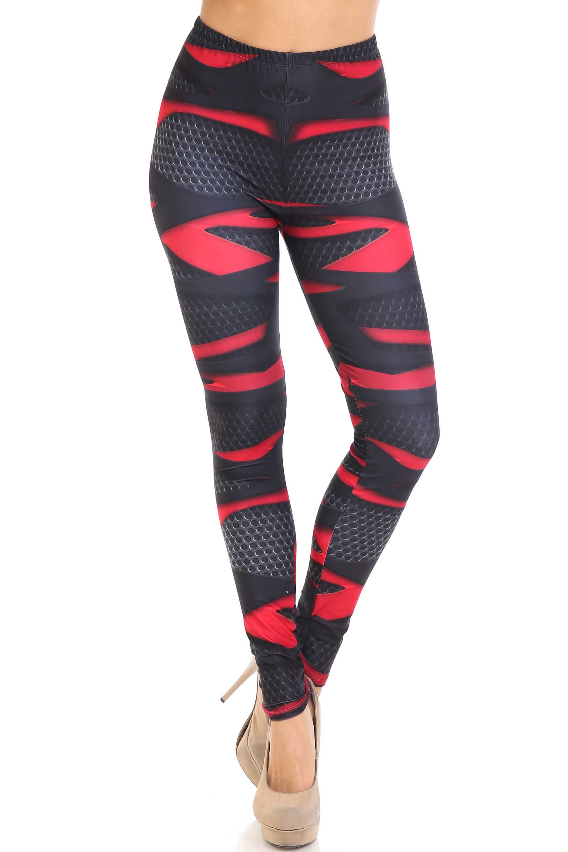 Creamy Soft Cascading 3D Sport Wrap Plus Size Leggings - USA Fashion (One Size Plus,Red)