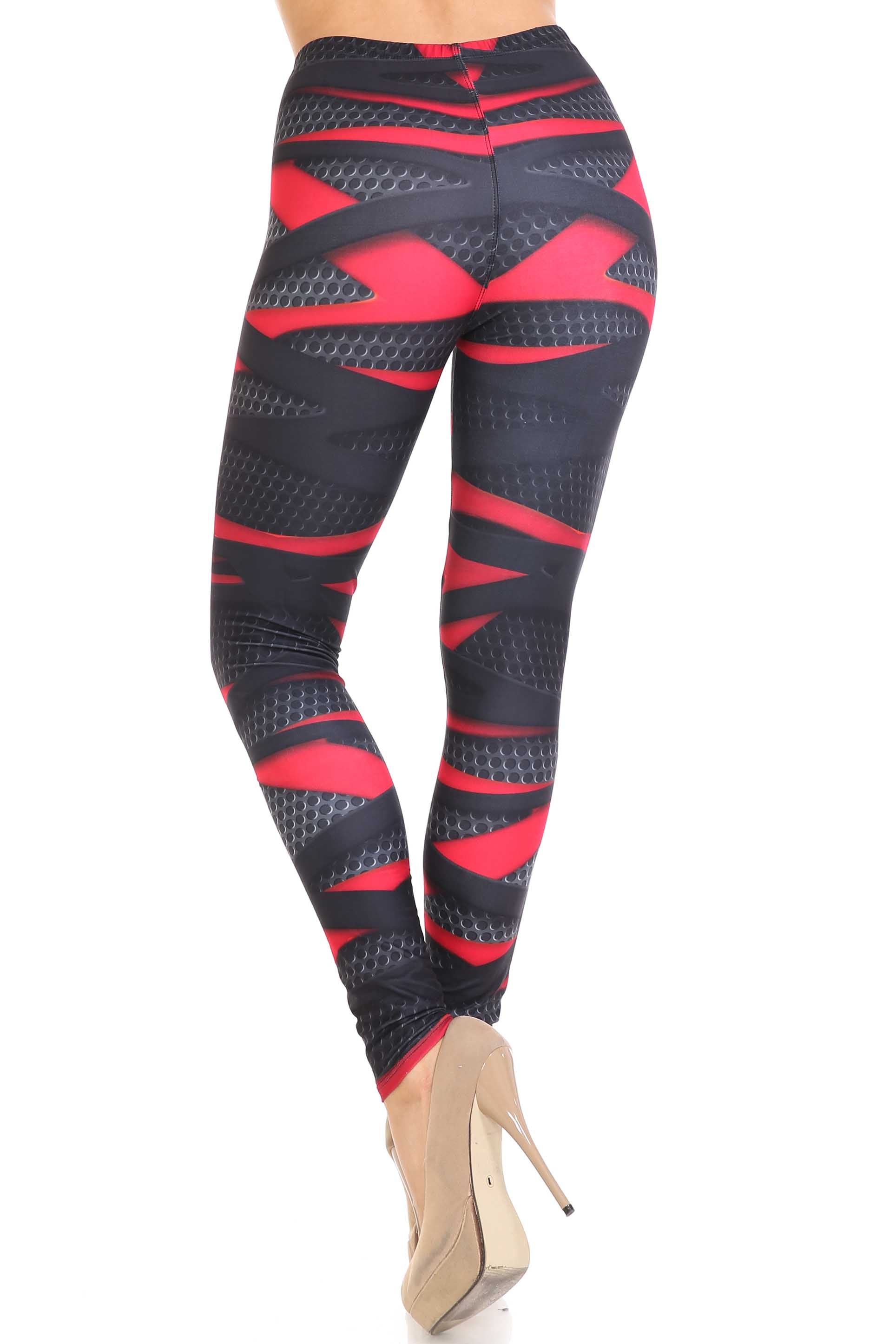 Creamy Soft Cascading 3D Sport Wrap Plus Size Leggings - USA Fashion (One Size Plus,Red)