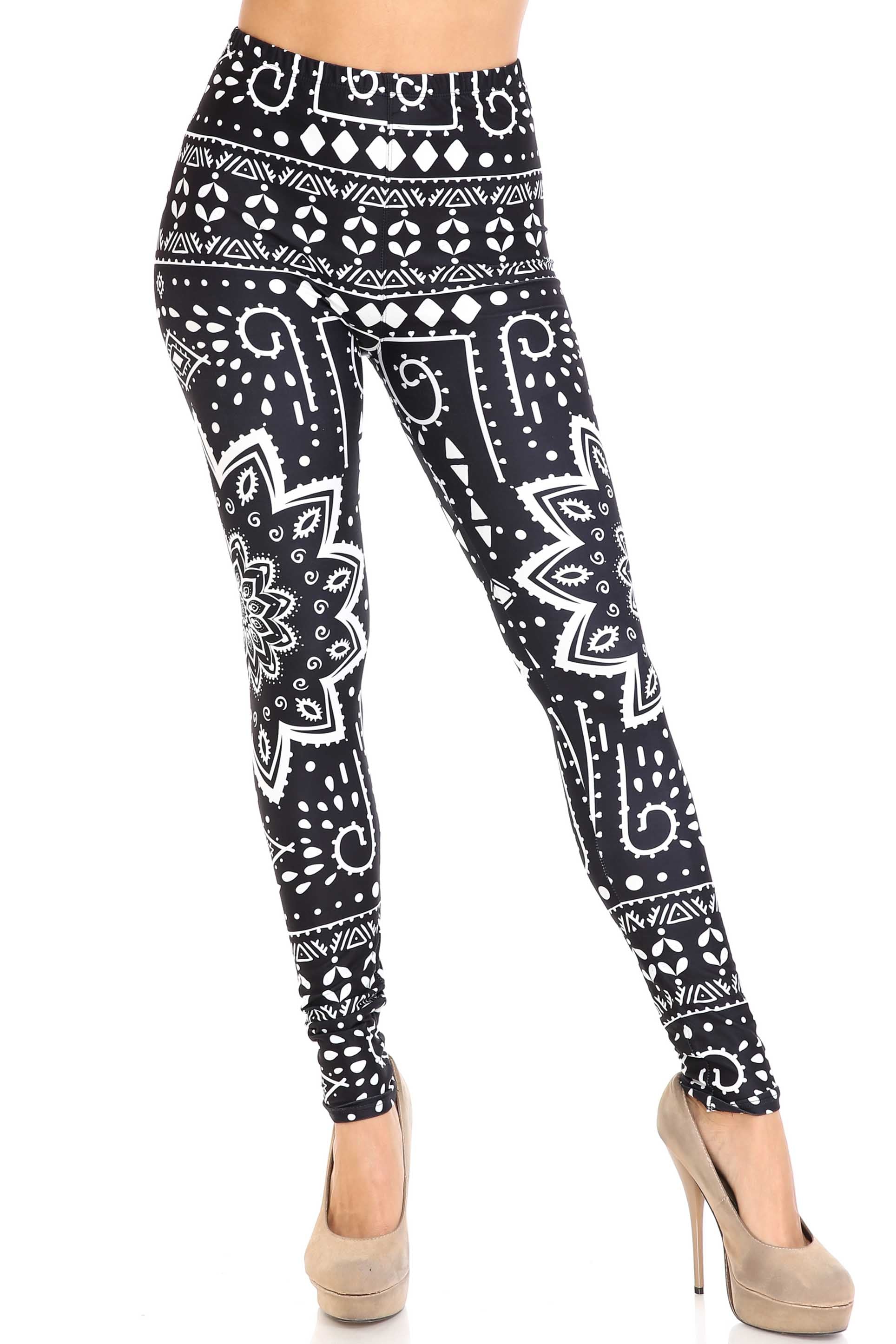 Creamy Soft Black Tribal Mandala Plus Size Leggings - By USA Fashion (One Size Plus,Black)