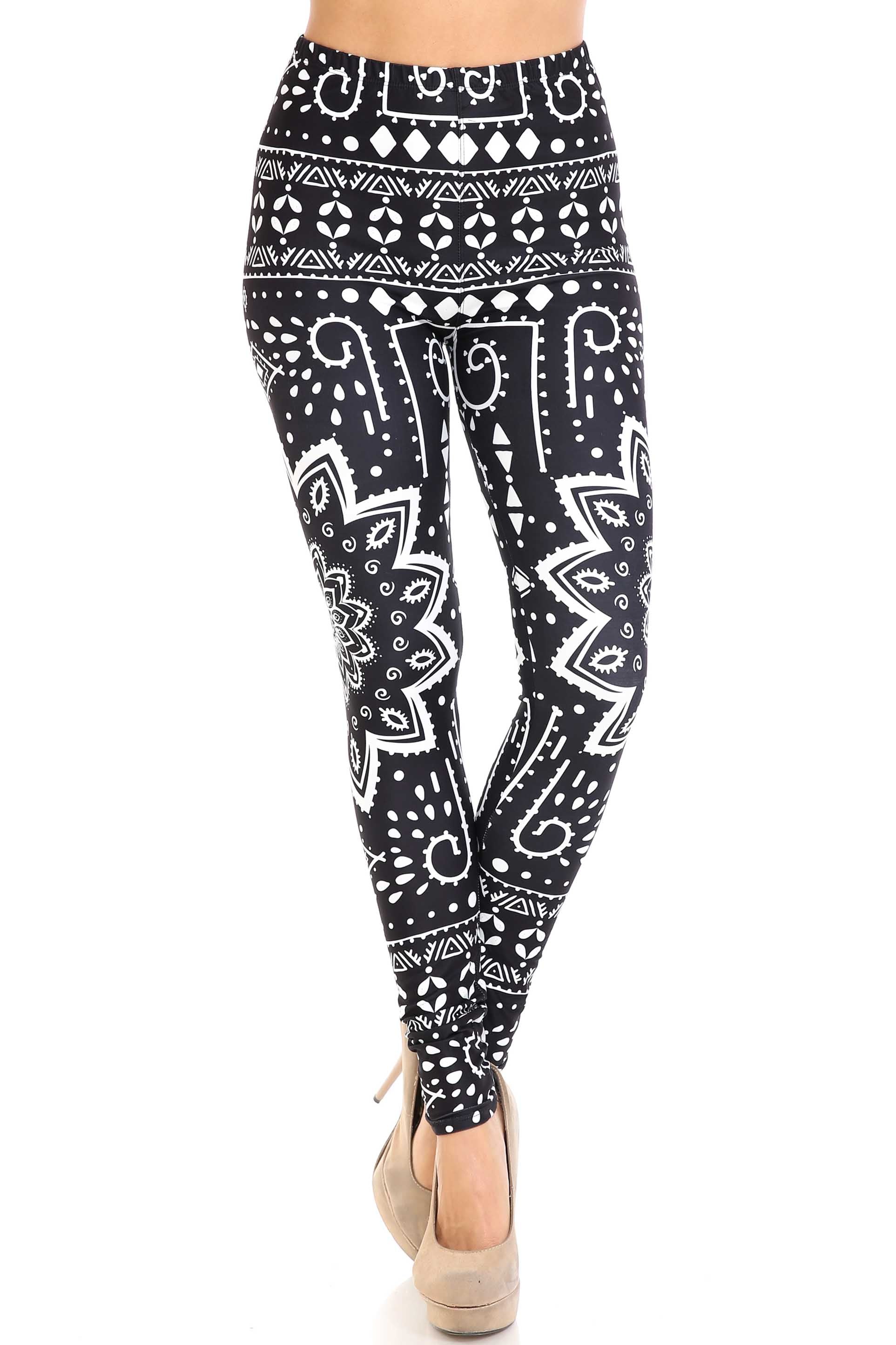 Creamy Soft Black Tribal Mandala Plus Size Leggings - By USA Fashion (One Size Plus,Black)