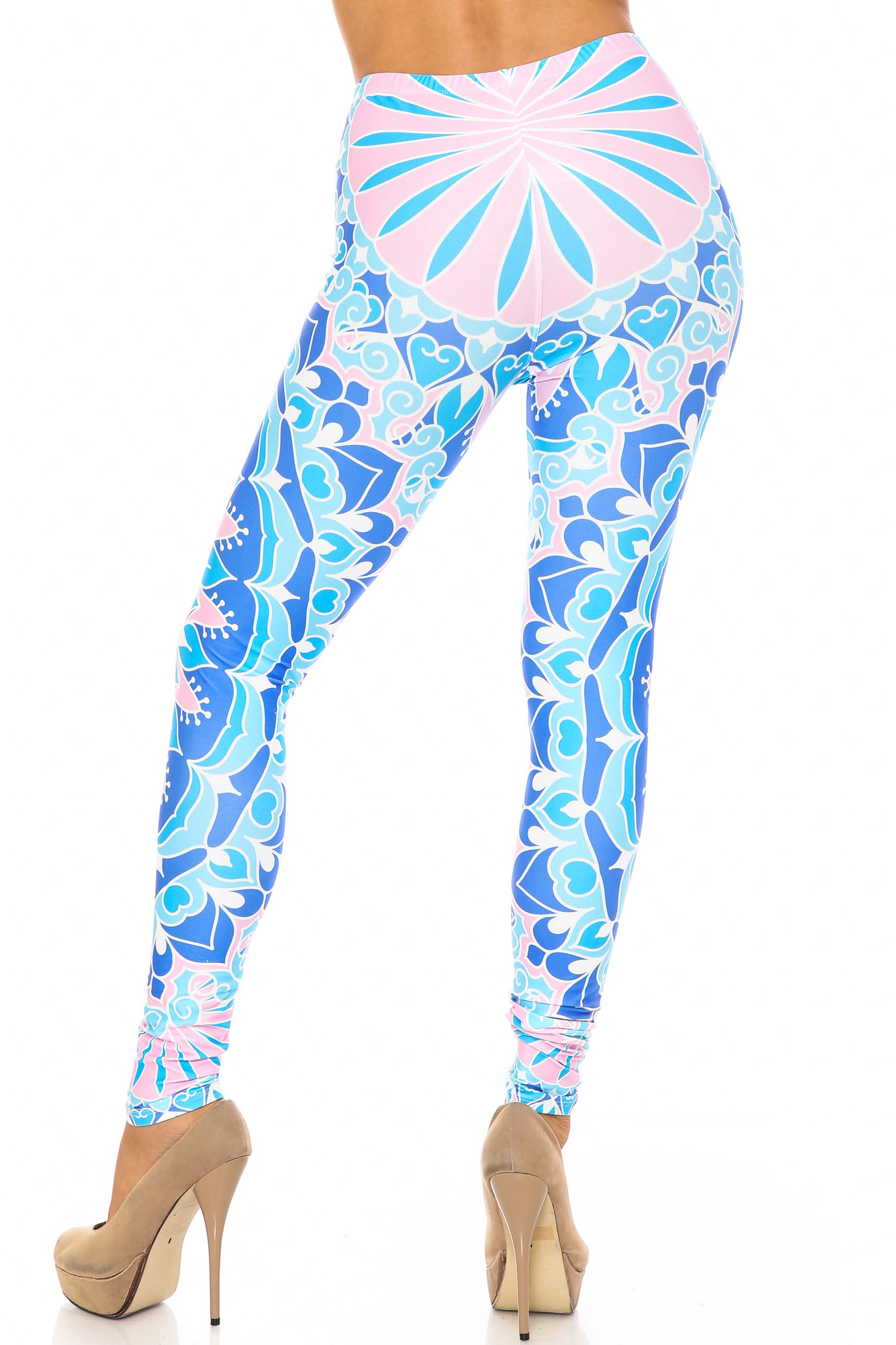 Creamy Soft Bursting Blue Mandala Plus Size Leggings - USA Fashion (One Size Plus,Blue)
