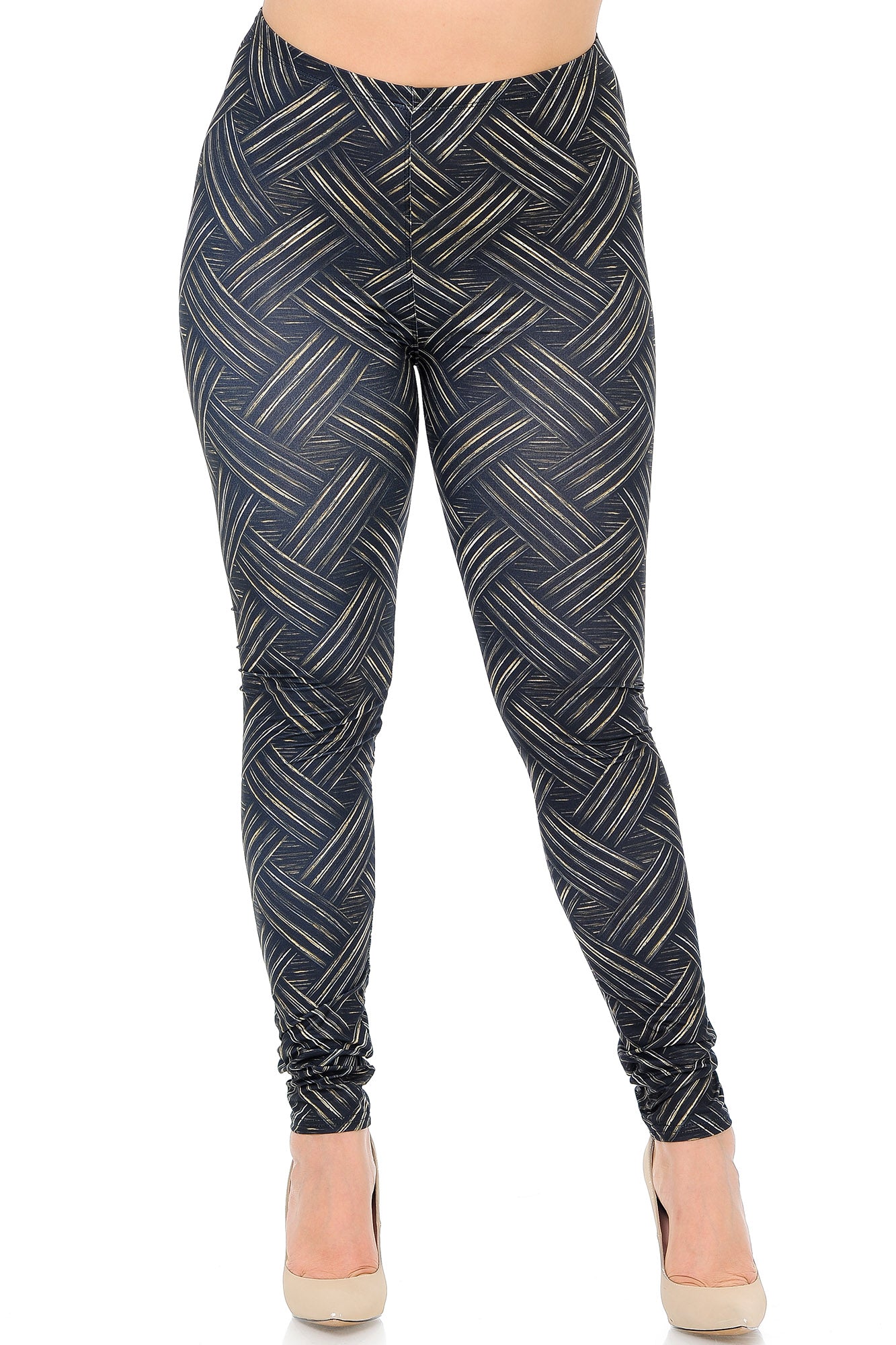 Creamy Soft Bronzed Banded Crisscross Plus Size Leggings - Signature Collection (One Size Plus,Black)