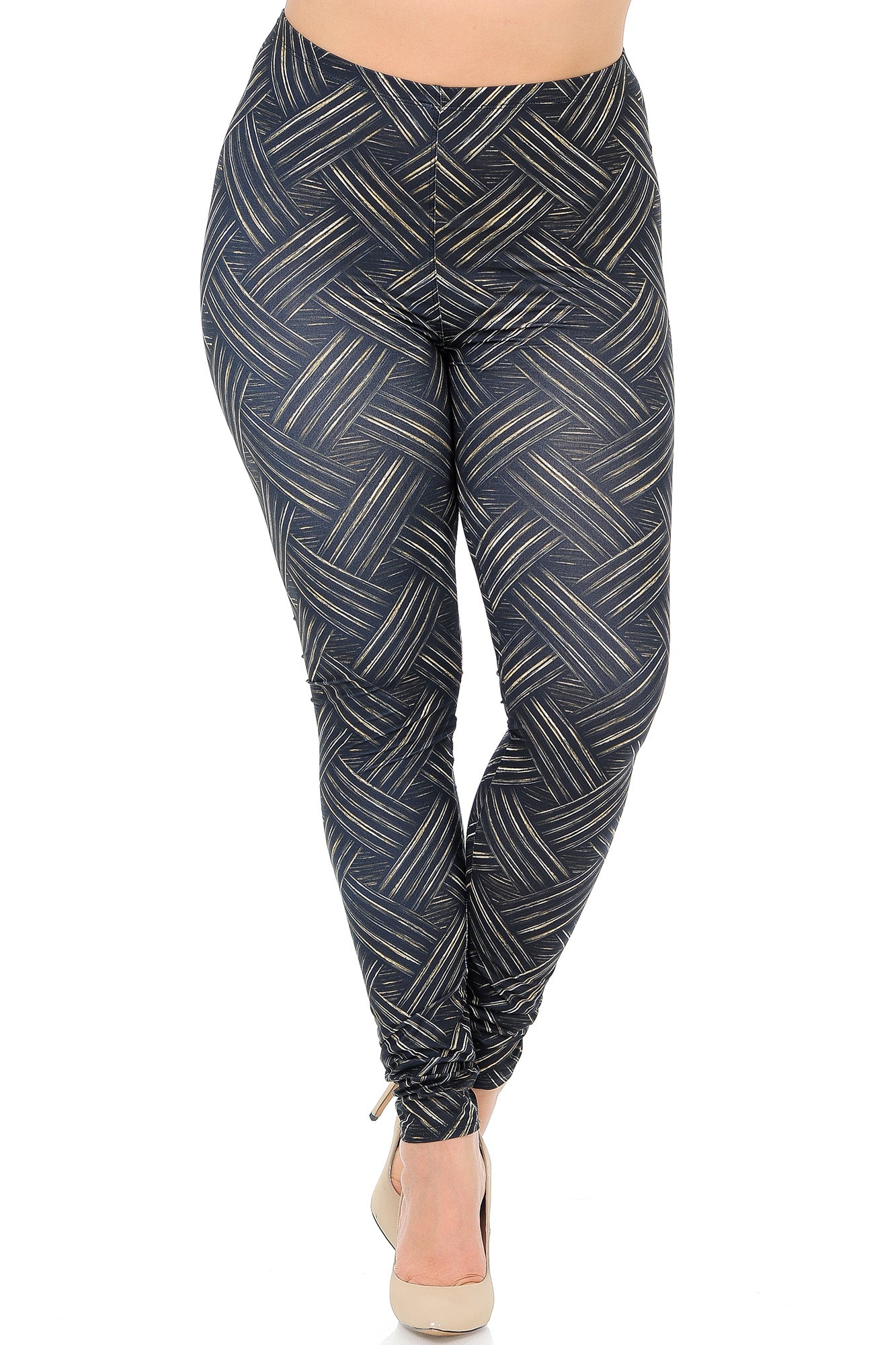 Creamy Soft Bronzed Banded Crisscross Plus Size Leggings - Signature Collection (One Size Plus,Black)