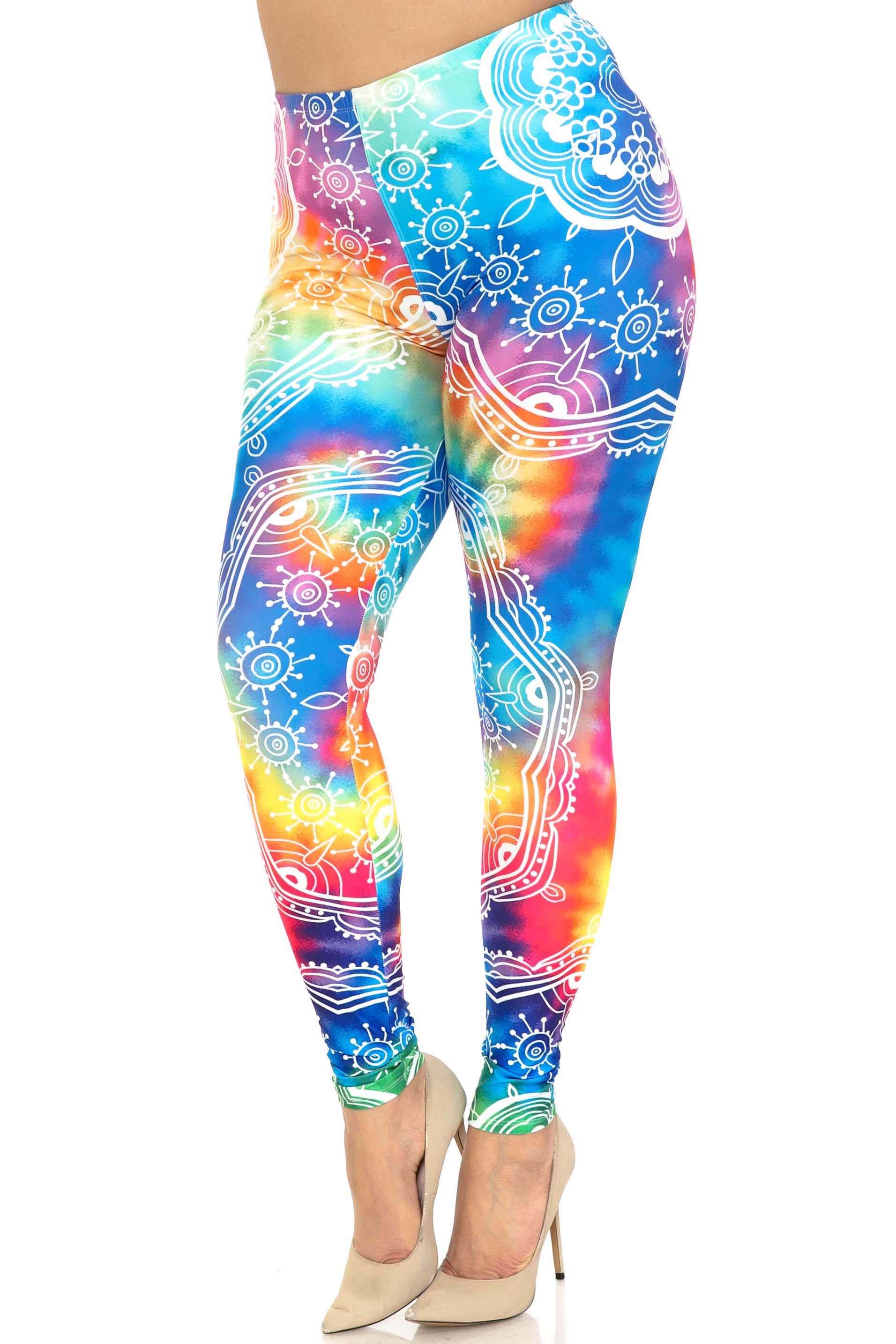 Creamy Soft California Tie Dye Plus Size Leggings - By USA Fashion (One Size Plus,Multi Color Bold)