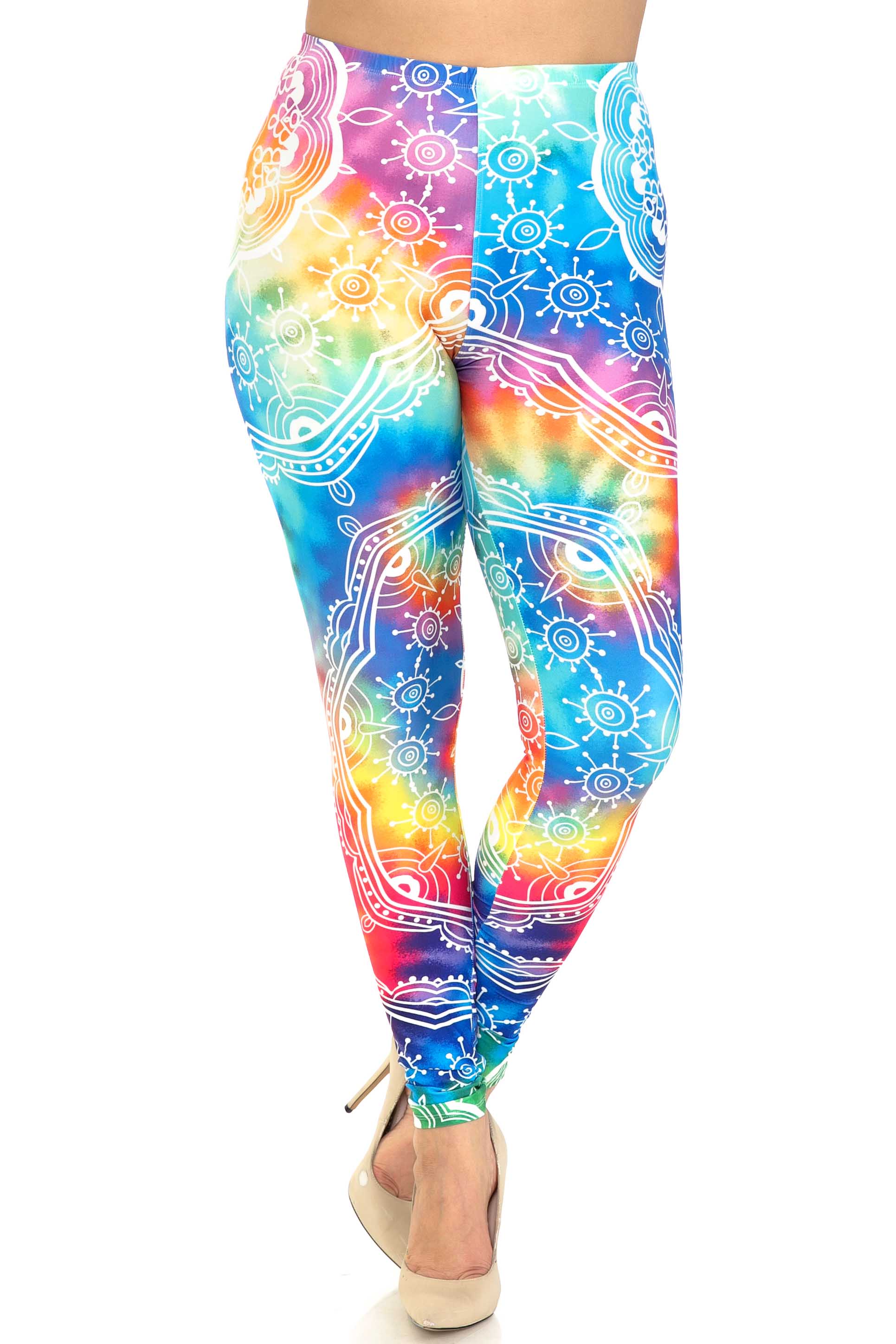 Creamy Soft California Tie Dye Plus Size Leggings - By USA Fashion (One Size Plus,Multi Color Bold)