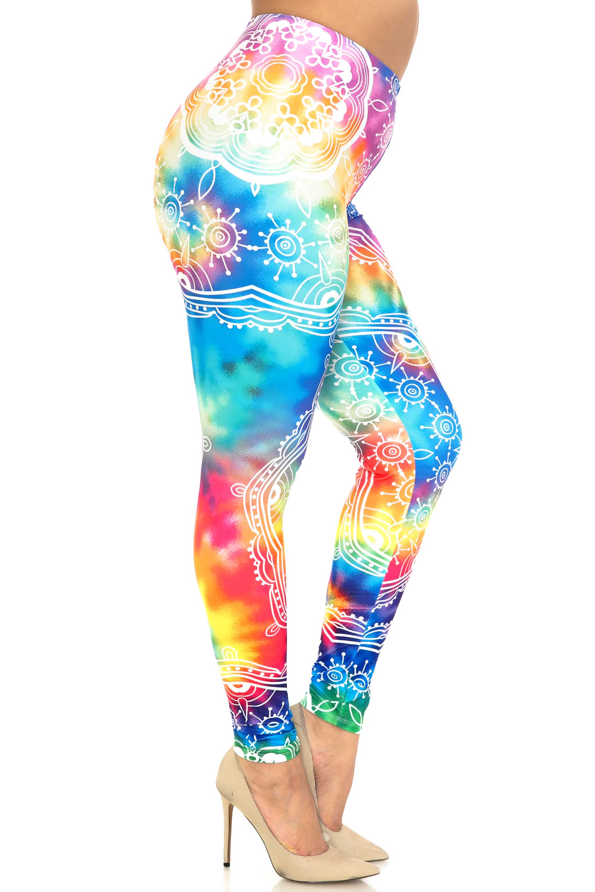 Creamy Soft California Tie Dye Plus Size Leggings - By USA Fashion (One Size Plus,Multi Color Bold)