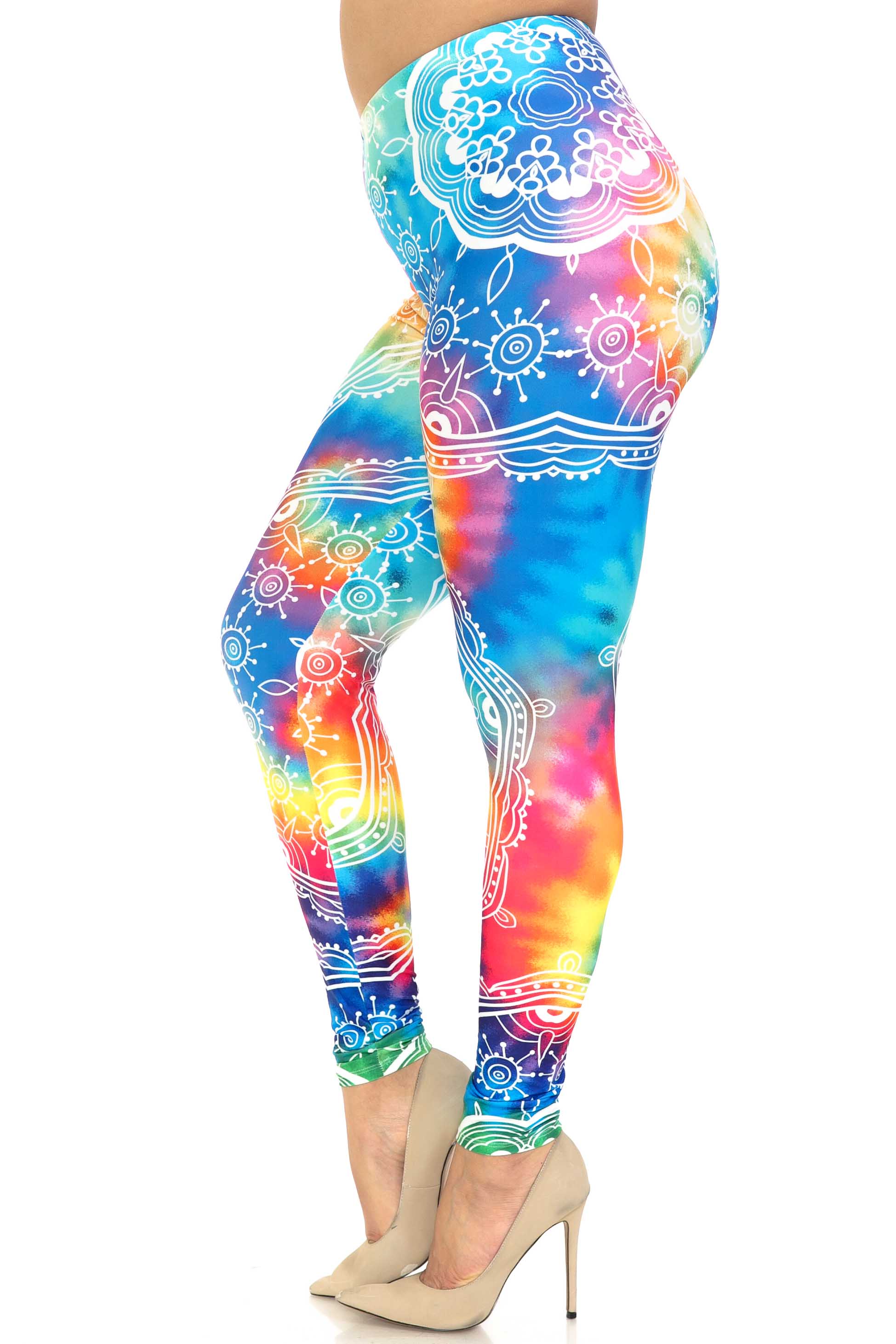 Creamy Soft California Tie Dye Plus Size Leggings - By USA Fashion (One Size Plus,Multi Color Bold)