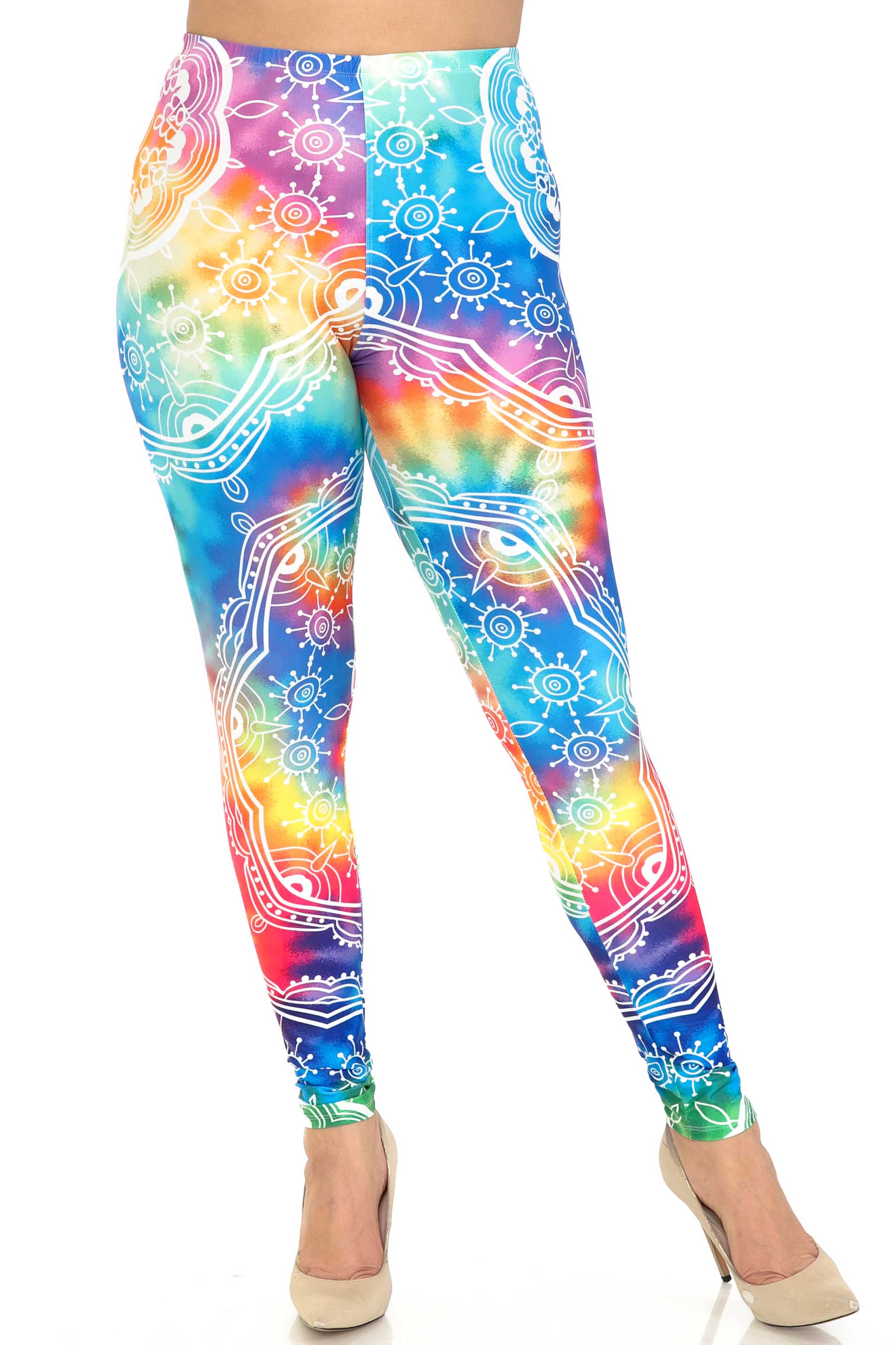 Creamy Soft California Tie Dye Plus Size Leggings - By USA Fashion (One Size Plus,Multi Color Bold)
