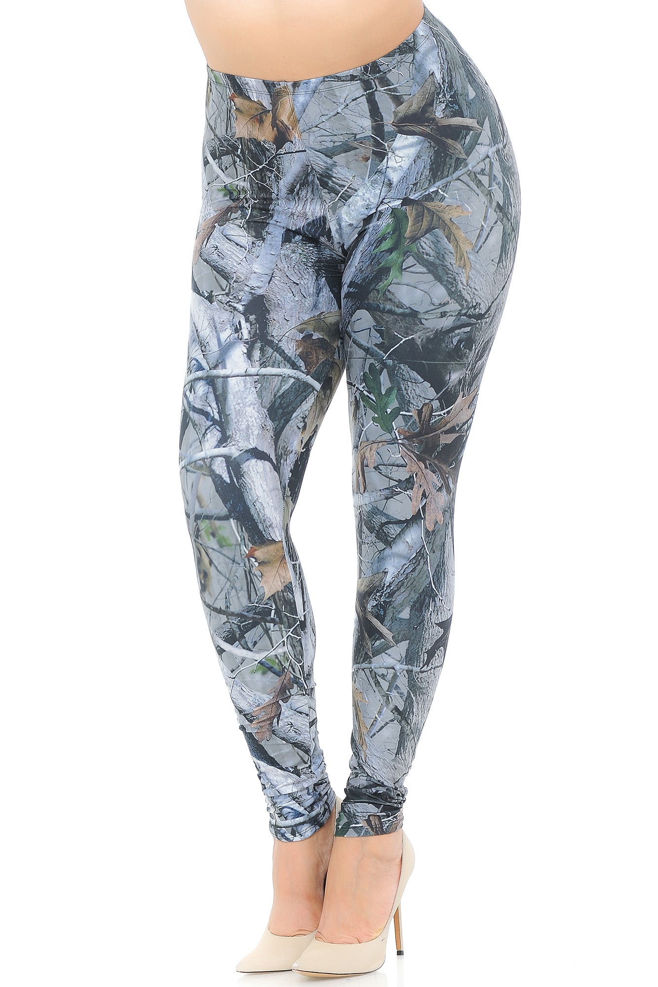 Creamy Soft Camouflage Trees Plus Size Leggings - USA Fashion (One Size Plus,Charcoal)