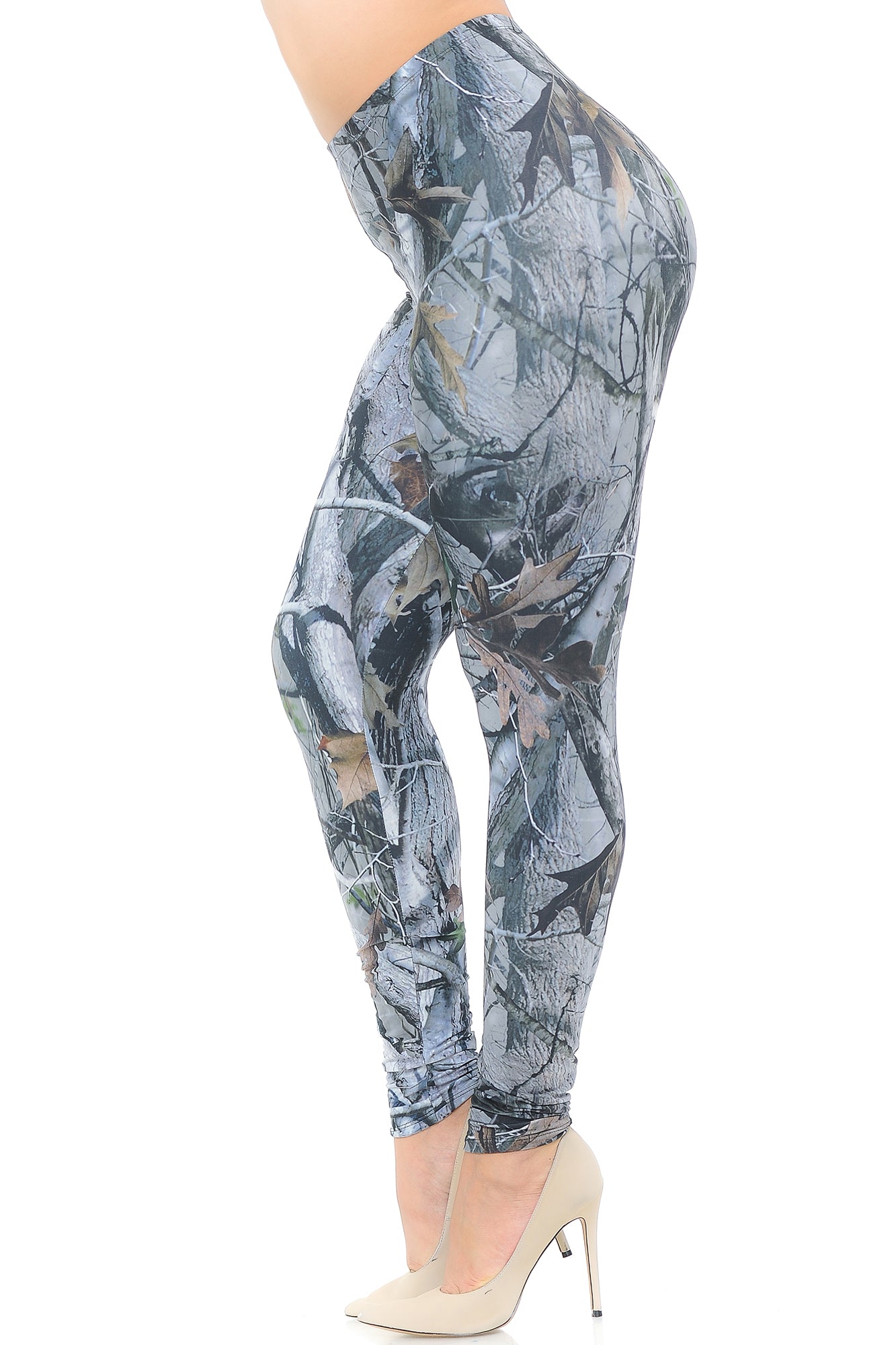 Creamy Soft Camouflage Trees Plus Size Leggings - USA Fashion (One Size Plus,Charcoal)