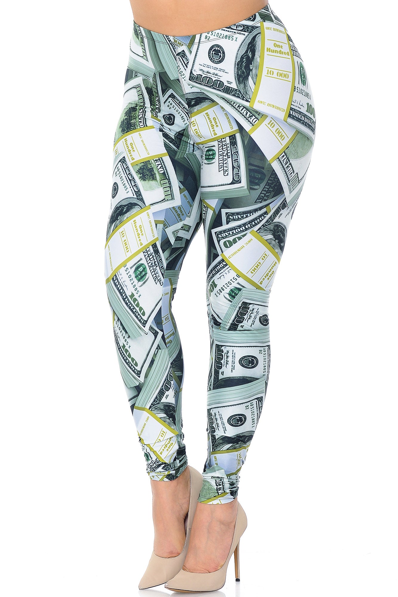 Creamy Soft Cash Money Plus Size Leggings - USA Fashion (One Size Plus,Green)