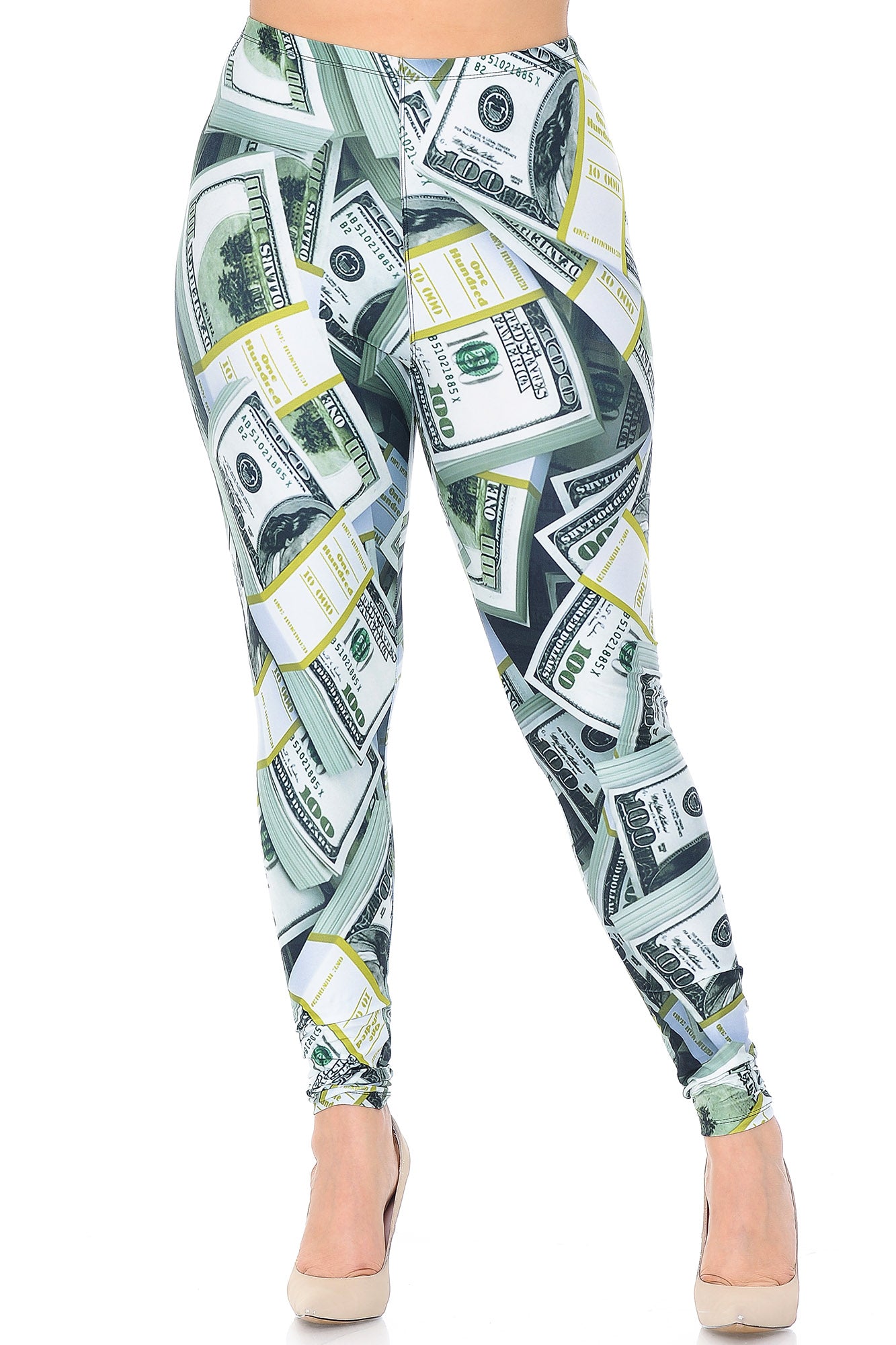 Creamy Soft Cash Money Plus Size Leggings - USA Fashion (One Size Plus,Green)
