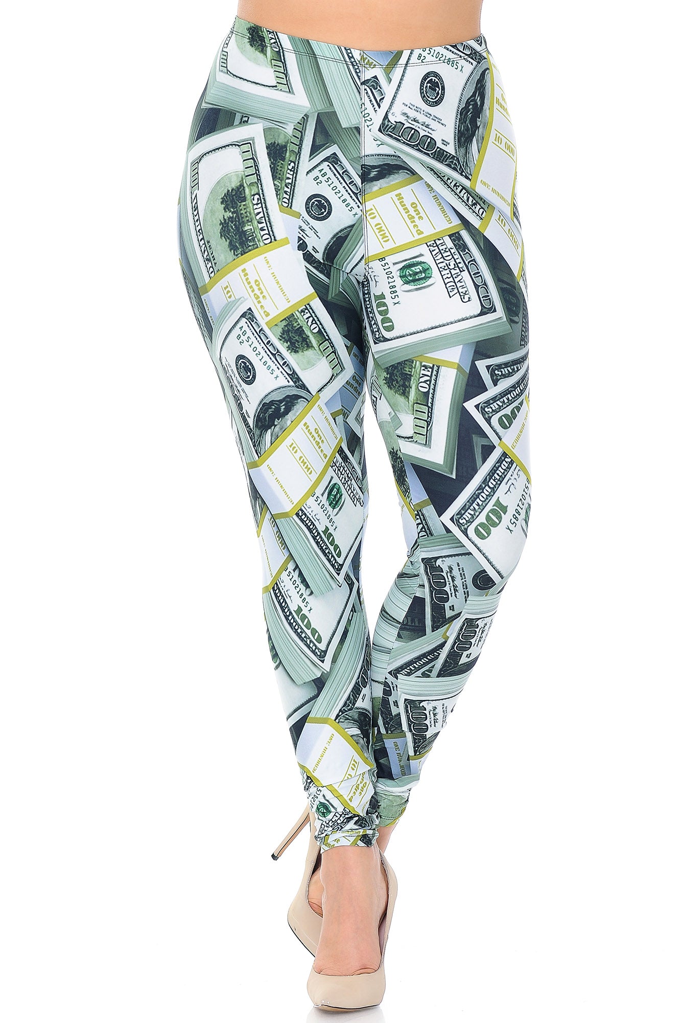 Creamy Soft Cash Money Plus Size Leggings - USA Fashion (One Size Plus,Green)