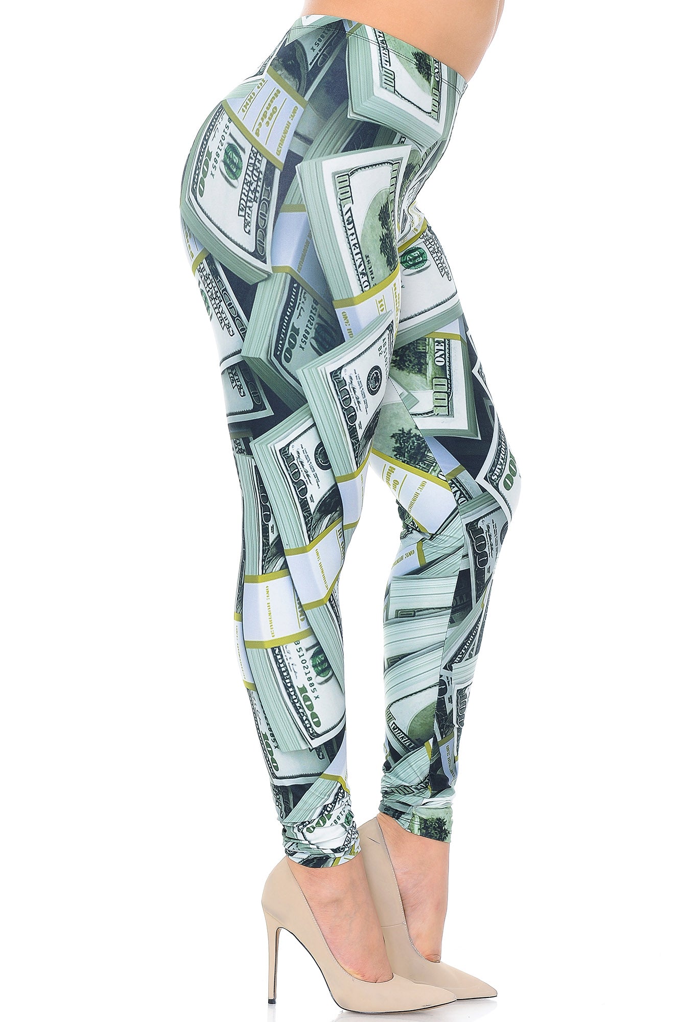 Creamy Soft Cash Money Plus Size Leggings - USA Fashion (One Size Plus,Green)