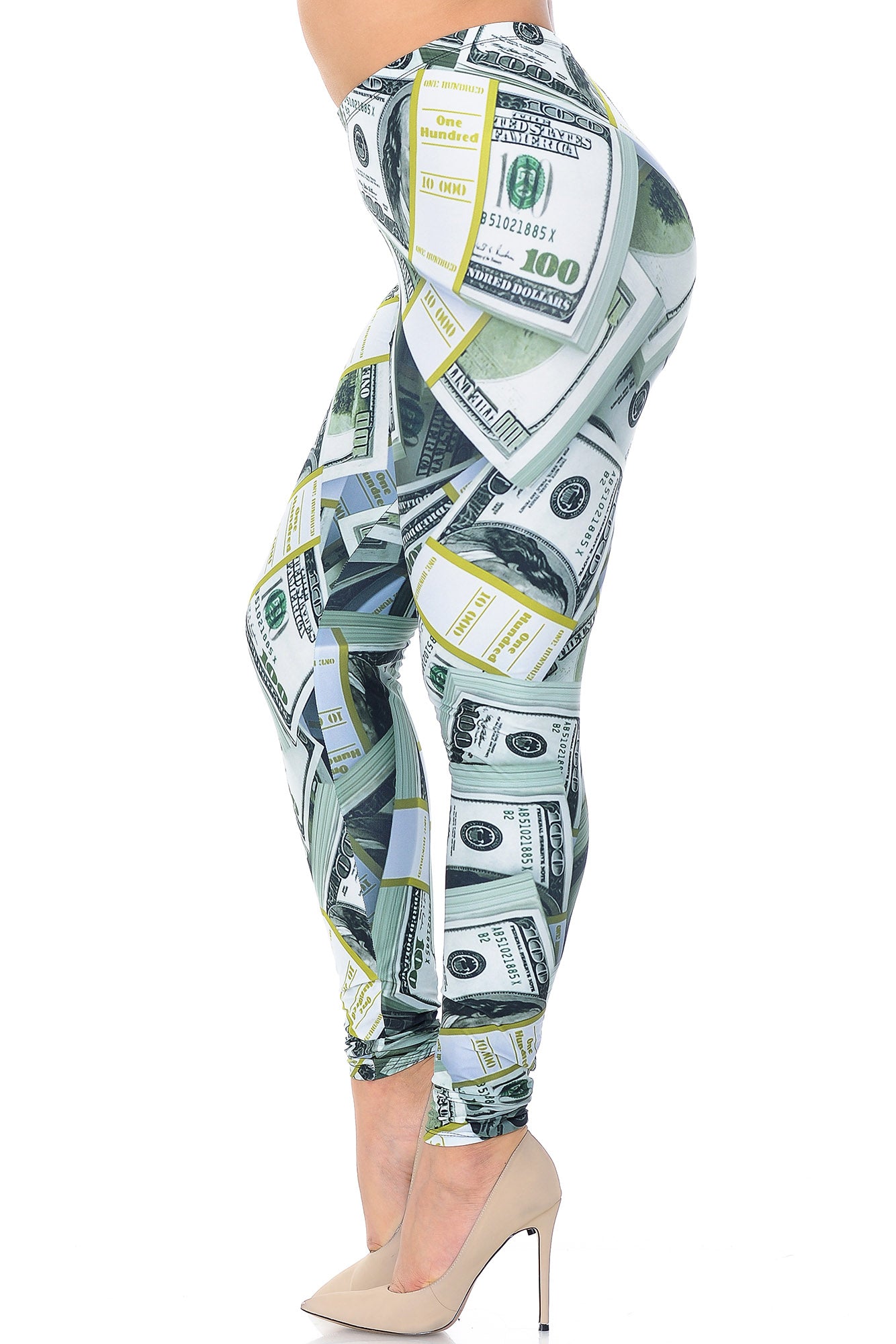 Creamy Soft Cash Money Plus Size Leggings - USA Fashion (One Size Plus,Green)