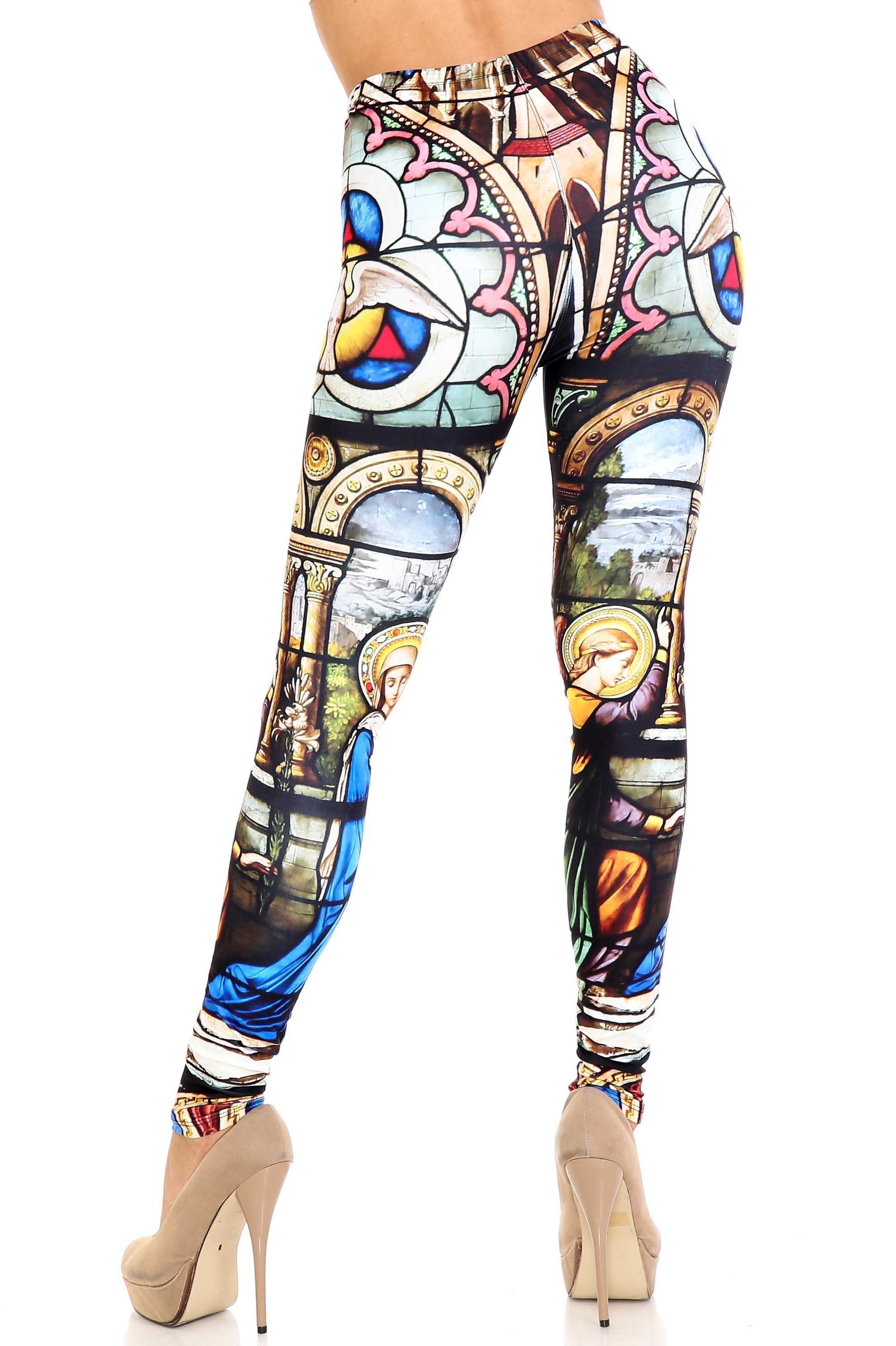 Creamy Soft Stained Glass Cathedral Plus Size Leggings - USA Fashion (One Size Plus,Multi Color Bold)