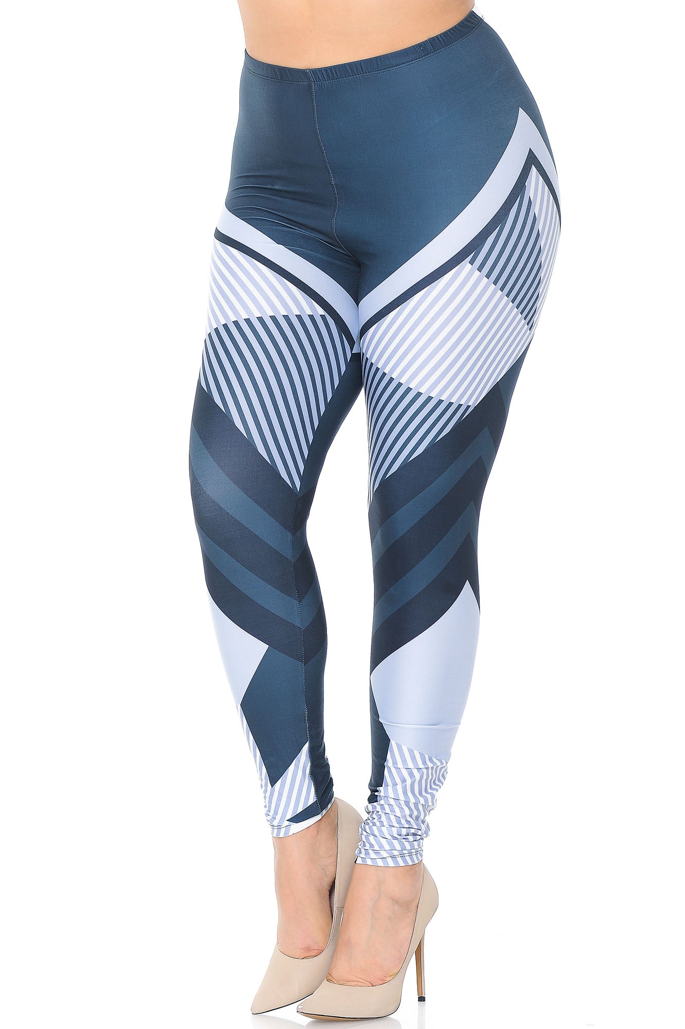 Creamy Soft Contour Angles Plus Size Leggings - USA Fashion (One Size Plus,White)