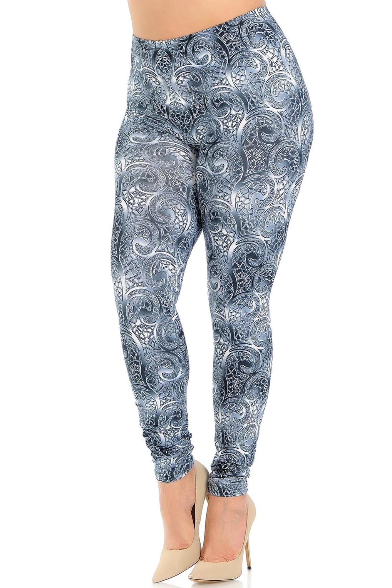 Creamy Soft Swirling Crystal Glass Plus Size Leggings - USA Fashion (One Size Plus,Charcoal)