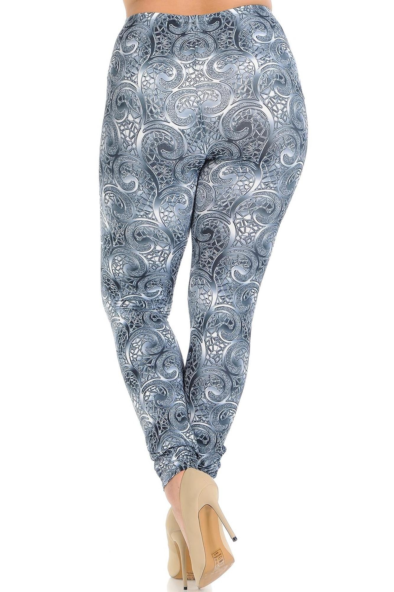 Creamy Soft Swirling Crystal Glass Plus Size Leggings | USA Fashion (One Size Plus,Charcoal)