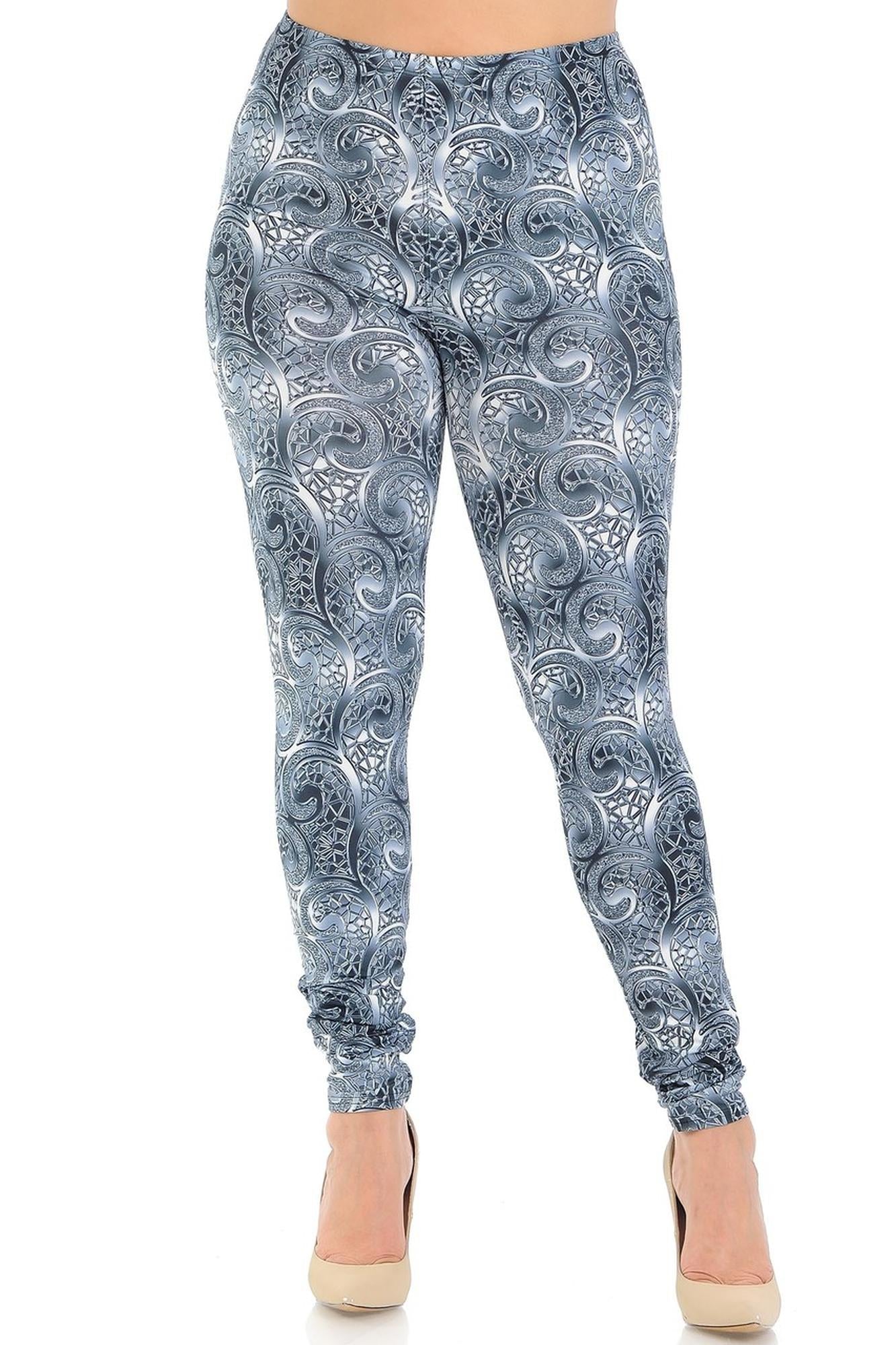 Creamy Soft Swirling Crystal Glass Plus Size Leggings - USA Fashion (One Size Plus,Charcoal)