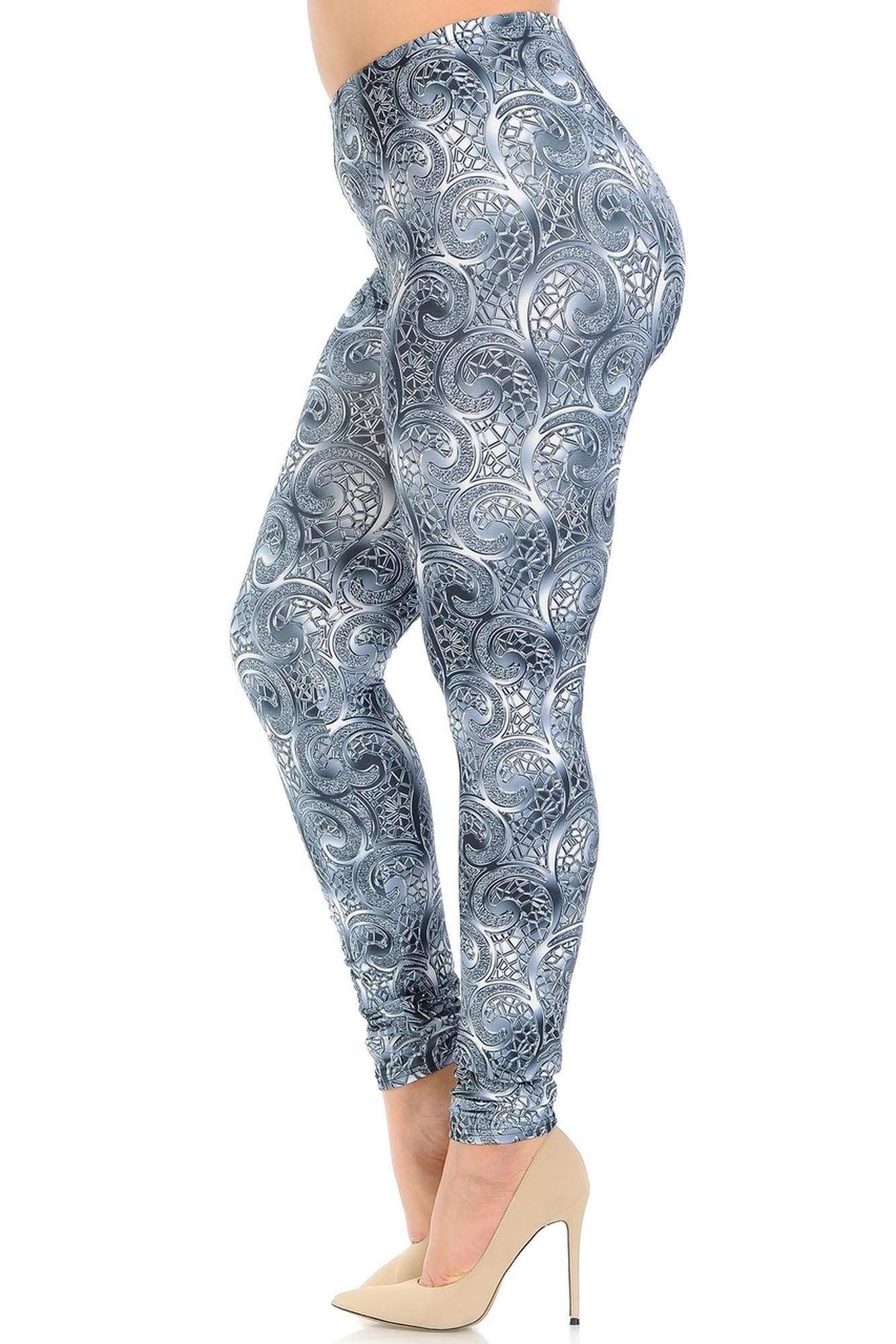 Creamy Soft Swirling Crystal Glass Plus Size Leggings | USA Fashion (One Size Plus,Charcoal)