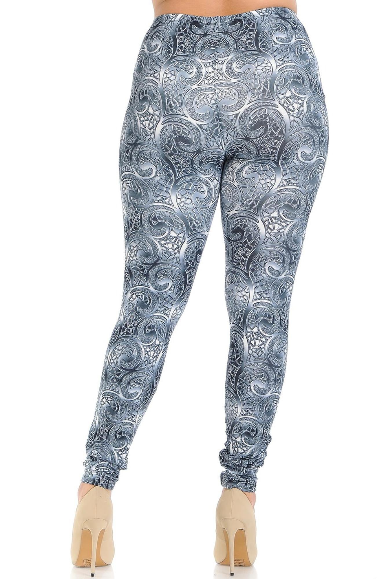 Creamy Soft Swirling Crystal Glass Plus Size Leggings | USA Fashion (One Size Plus,Charcoal)