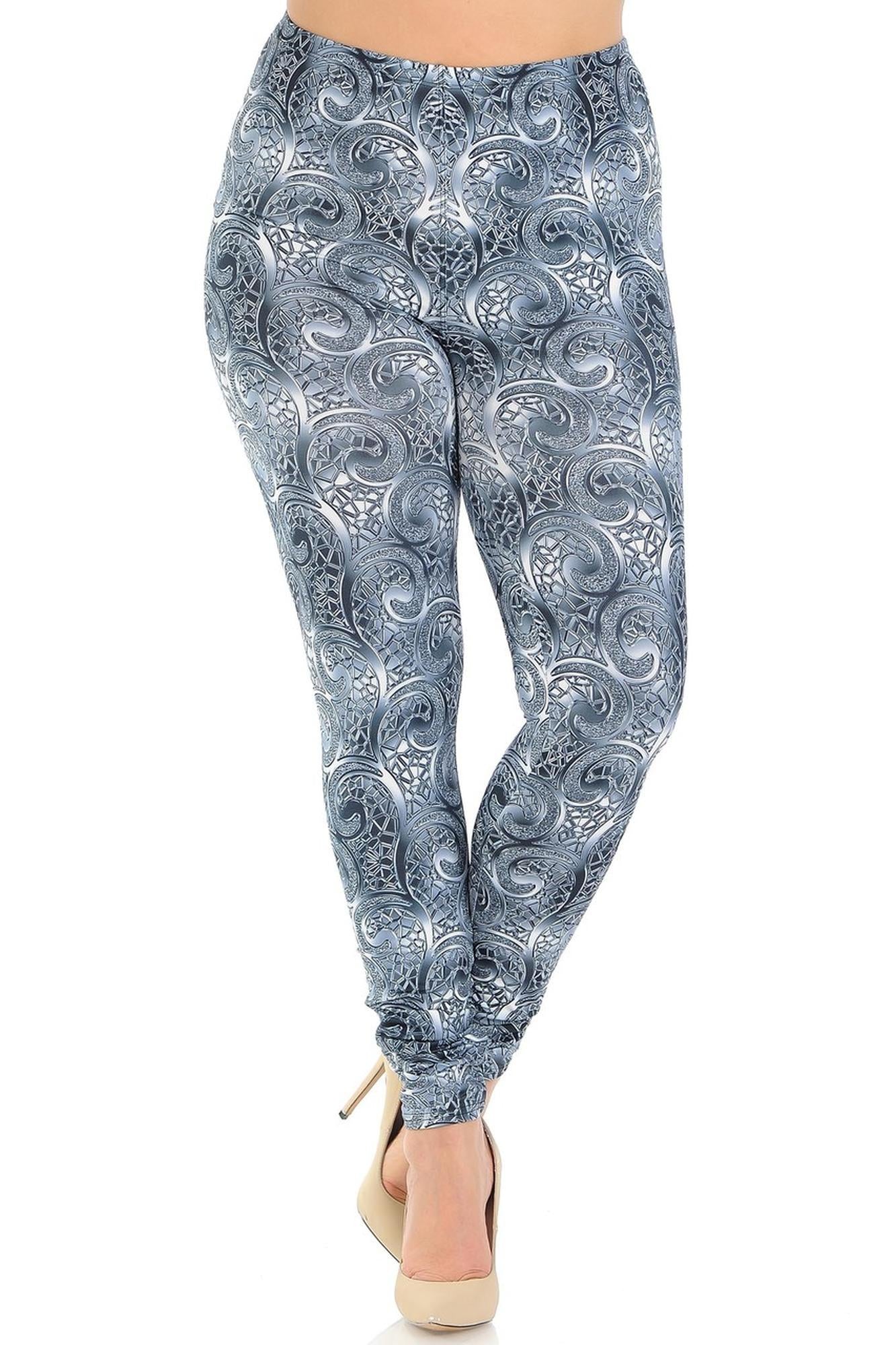 Creamy Soft Swirling Crystal Glass Plus Size Leggings - USA Fashion (One Size Plus,Charcoal)