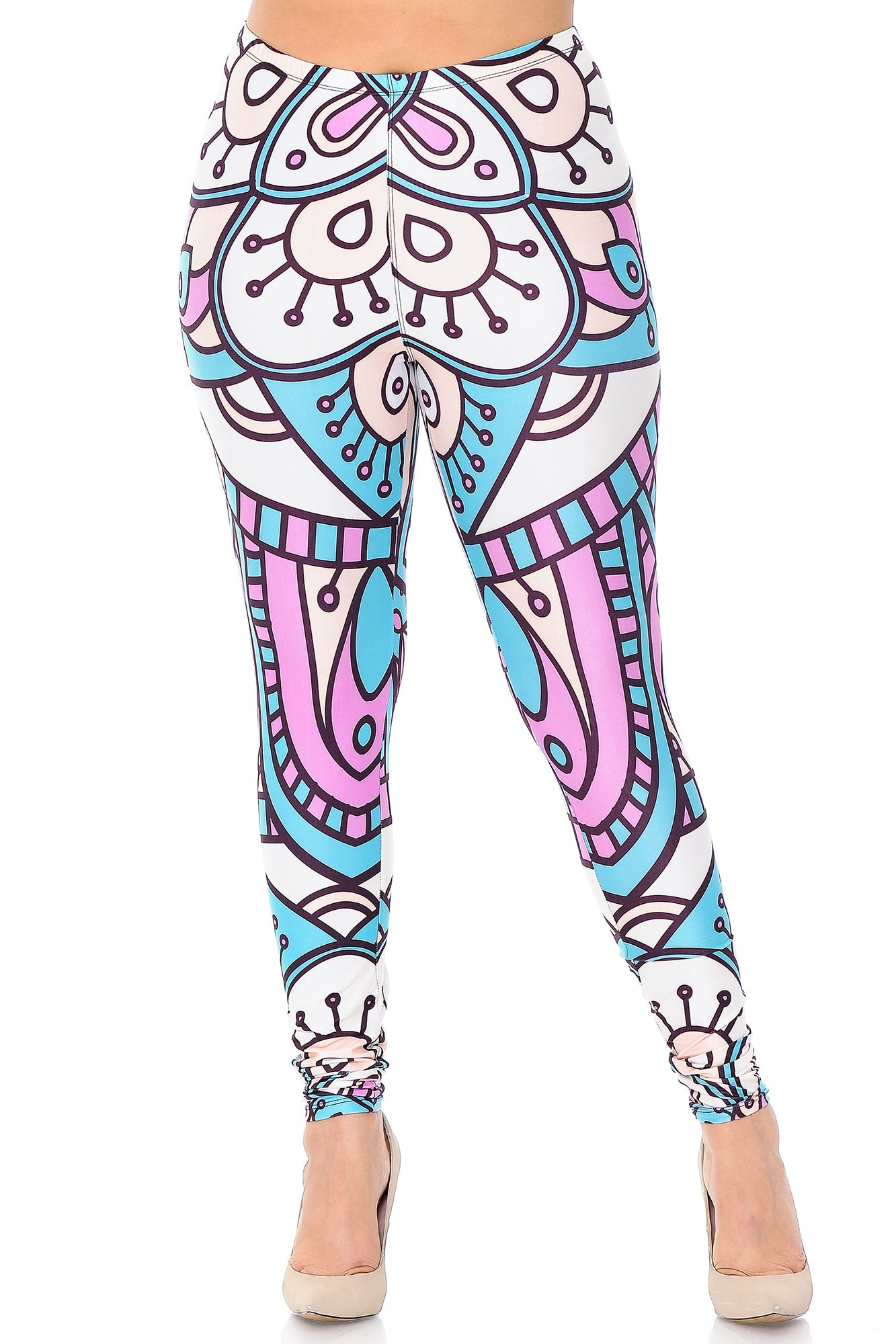 Creamy Soft Cute Mandala Plus Size Leggings - USA Fashion (One Size Plus,Multi Color Pastel)
