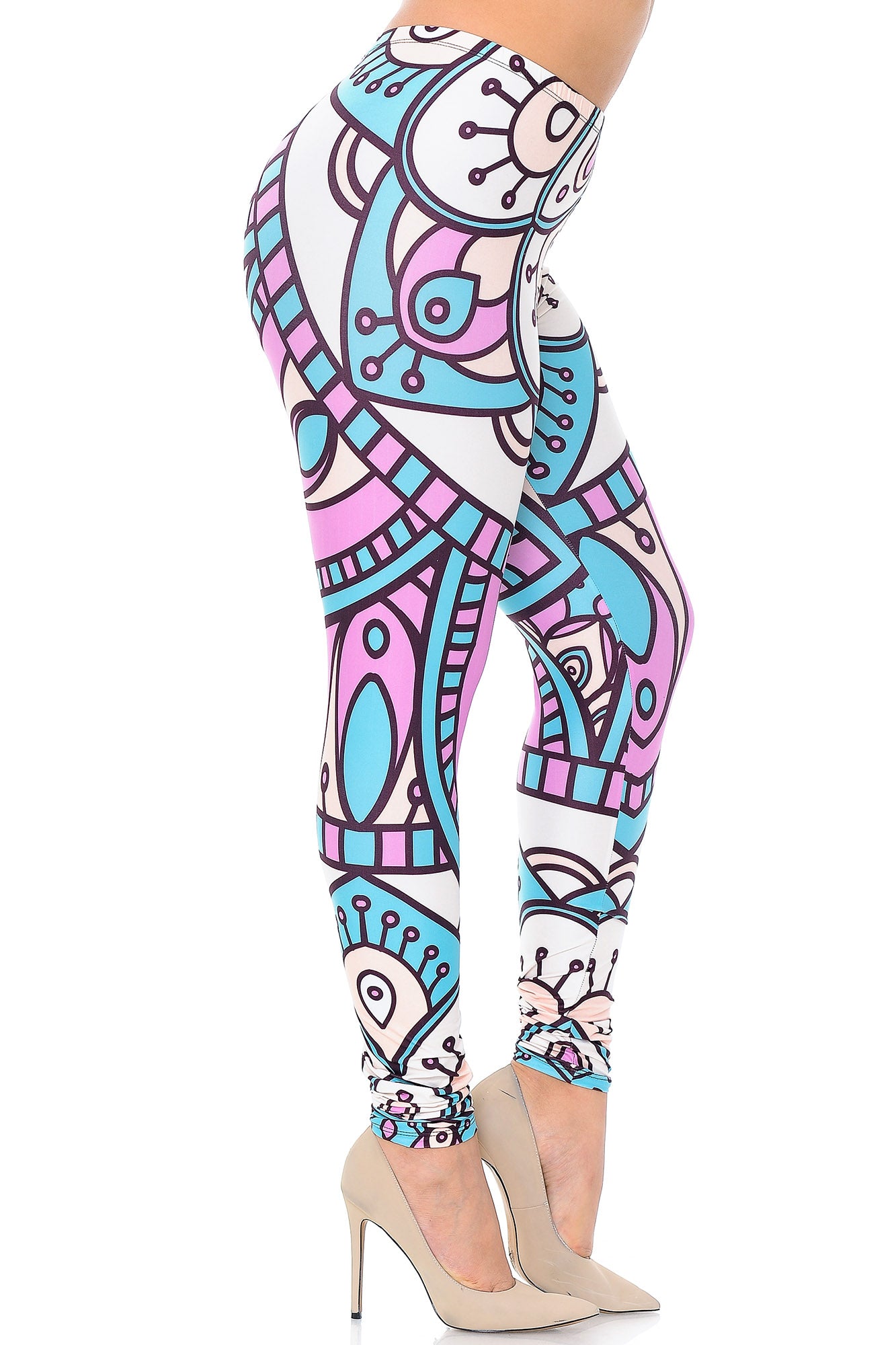 Creamy Soft Cute Mandala Plus Size Leggings - USA Fashion (One Size Plus,Multi Color Pastel)