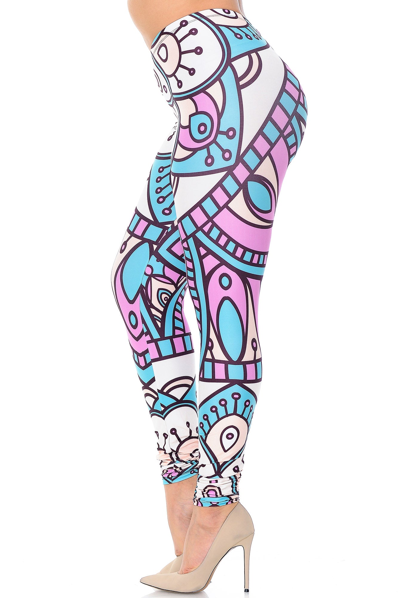 Creamy Soft Cute Mandala Plus Size Leggings - USA Fashion (One Size Plus,Multi Color Pastel)