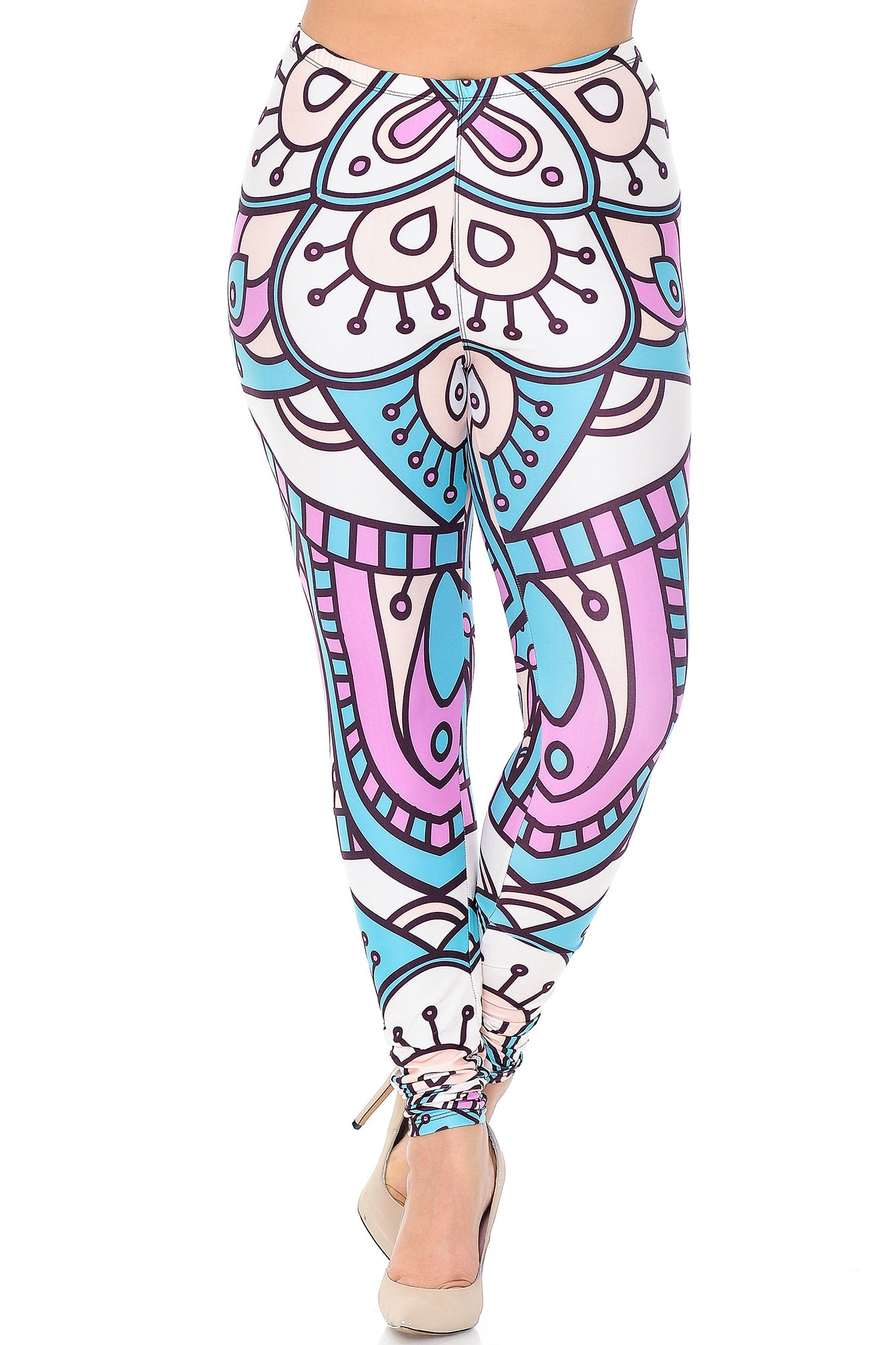 Creamy Soft Cute Mandala Plus Size Leggings - USA Fashion (One Size Plus,Multi Color Pastel)