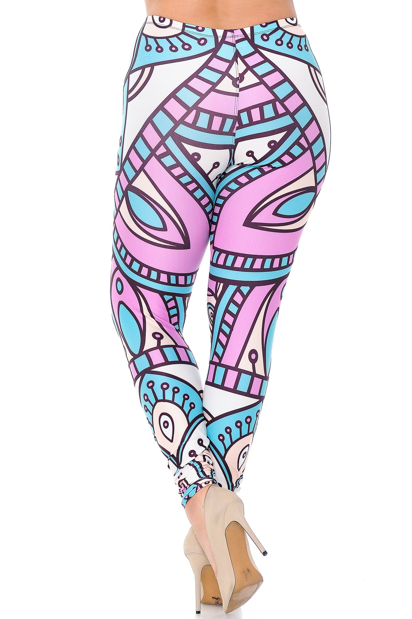 Creamy Soft Cute Mandala Plus Size Leggings - USA Fashion (One Size Plus,Multi Color Pastel)