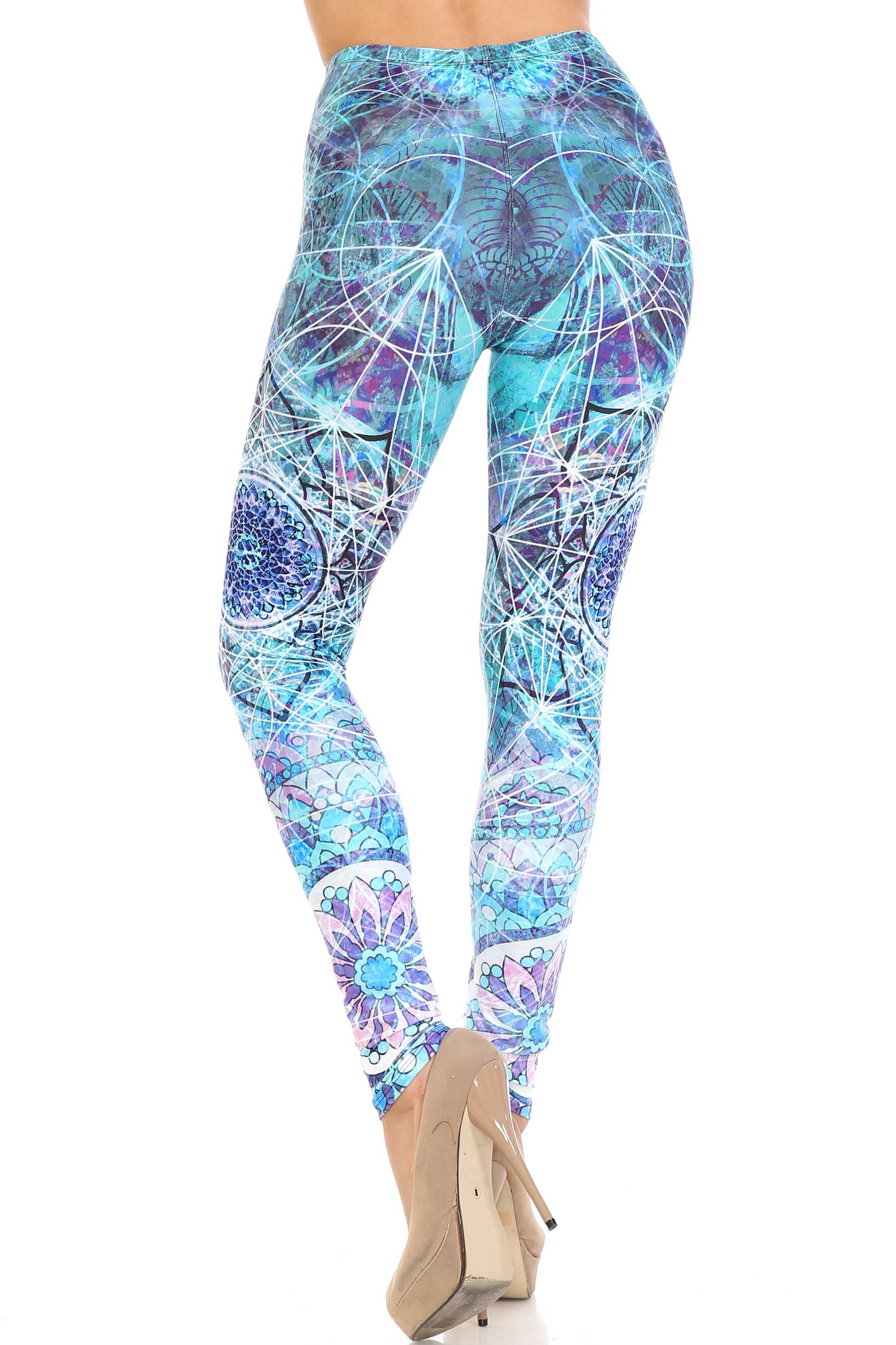 Creamy Soft Cyan Mandala Plus Size Leggings - USA Fashion (One Size Plus,Blue)
