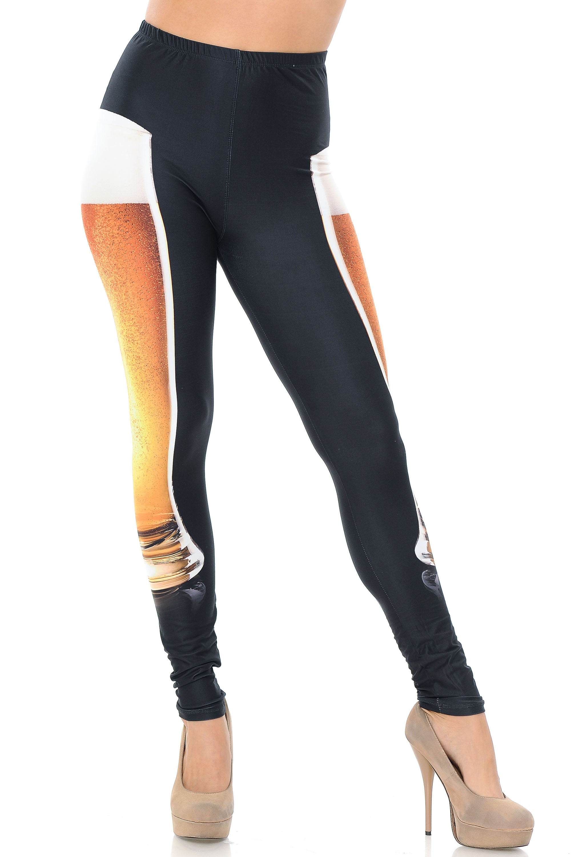 Creamy Soft Draft Beer Plus Size Leggings - USA Fashion (One Size Plus,Black)