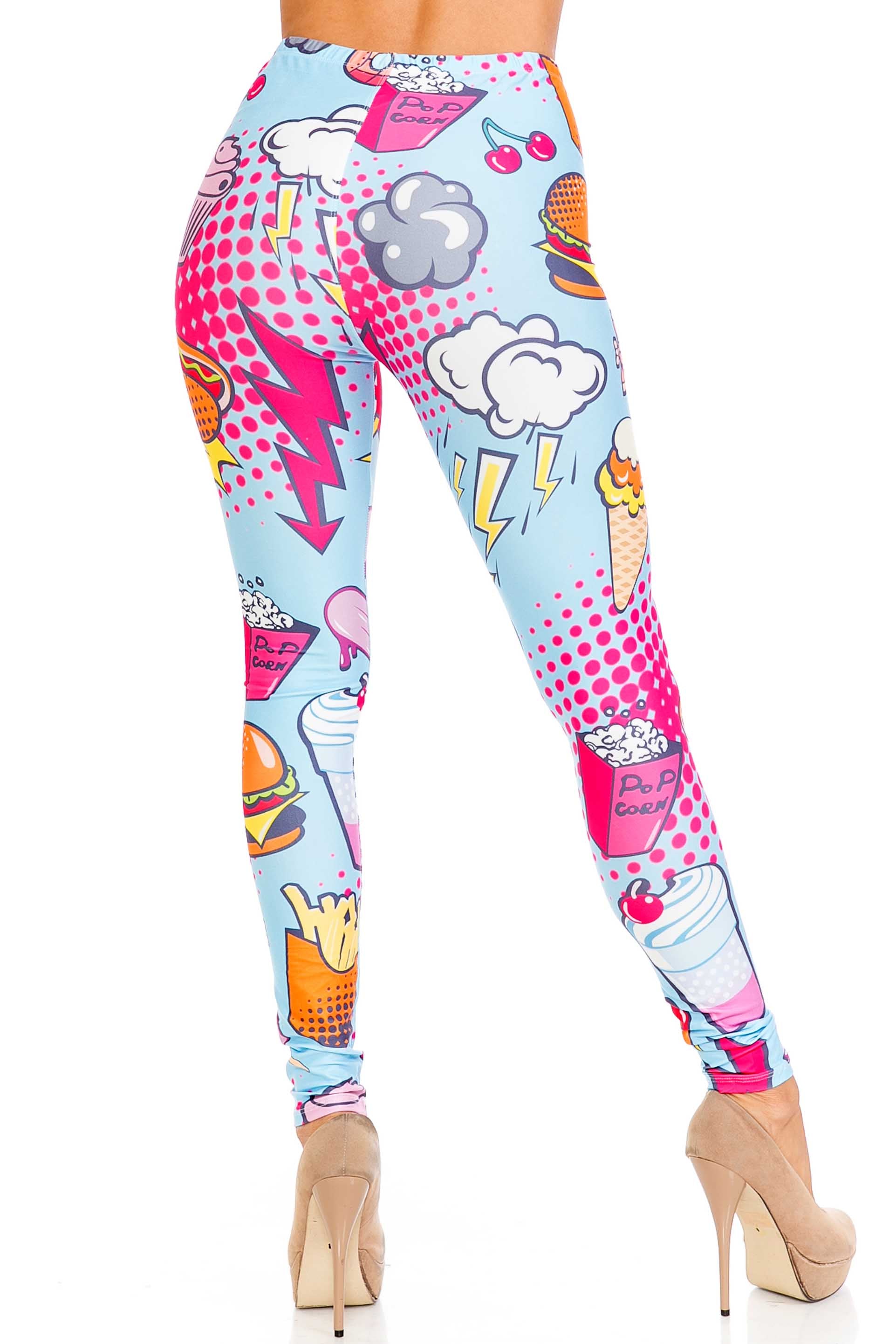 Creamy Soft Fast Food Comic Plus Size Leggings - USA Fashion (One Size Plus,Blue)