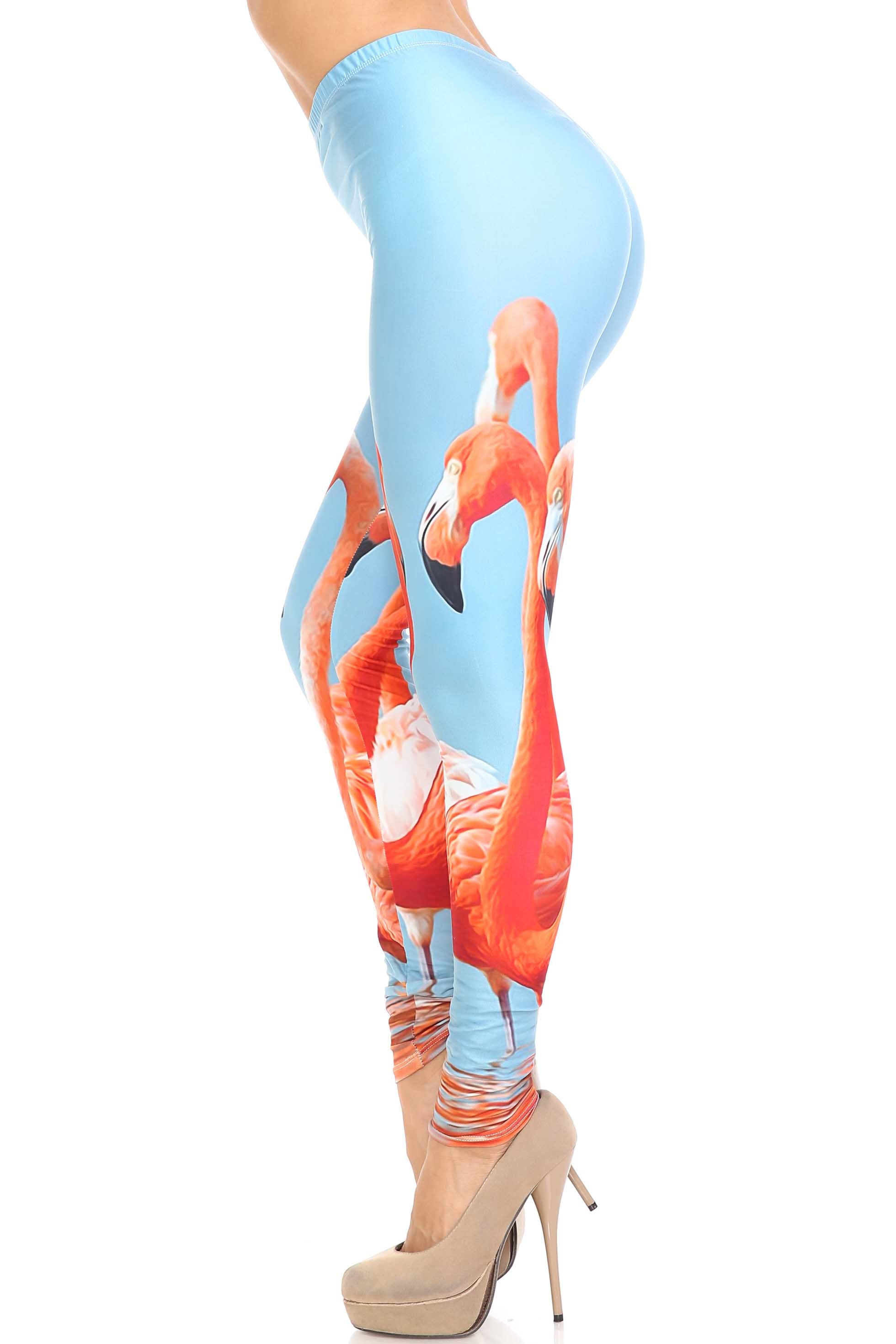 Creamy Soft Flamingo Plus Size Leggings - USA Fashion (One Size Plus,Blue)