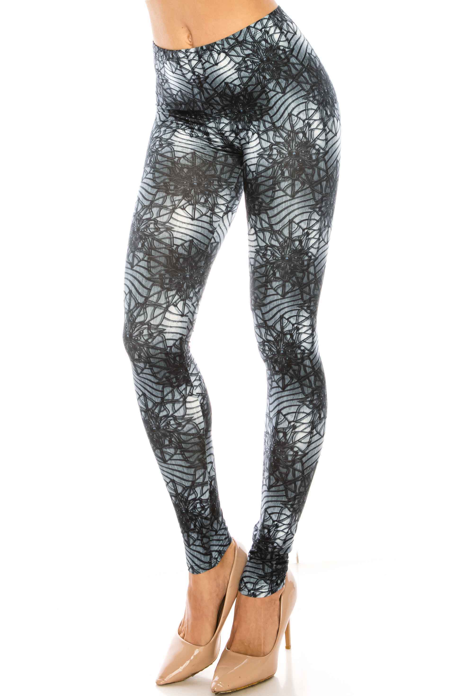 Creamy Soft 3D Floral Helix Plus Size Leggings | Signature Collection (One Size Plus,Charcoal)
