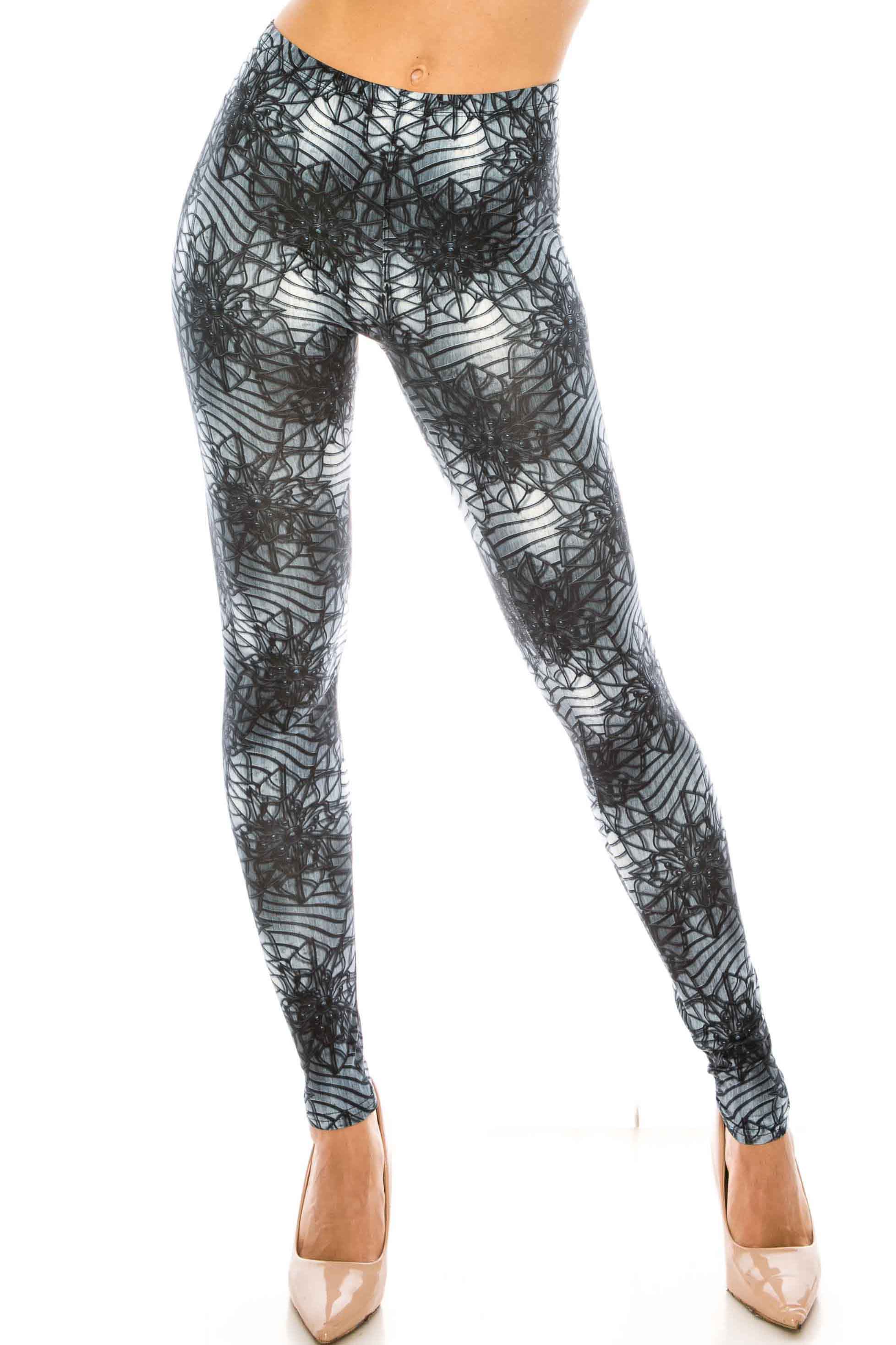 Creamy Soft 3D Floral Helix Plus Size Leggings | Signature Collection (One Size Plus,Charcoal)