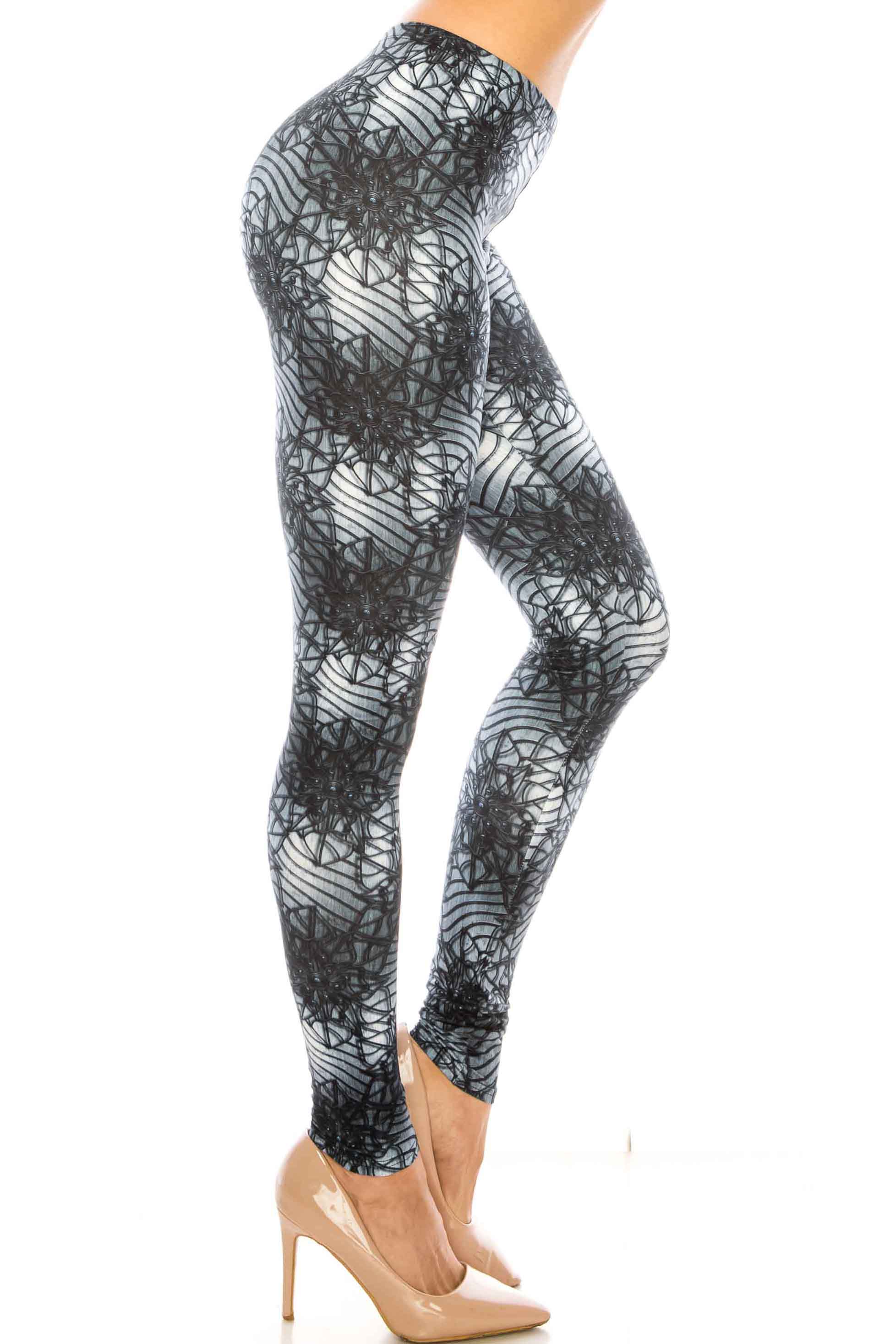 Creamy Soft 3D Floral Helix Plus Size Leggings - Signature Collection (One Size Plus,Charcoal)