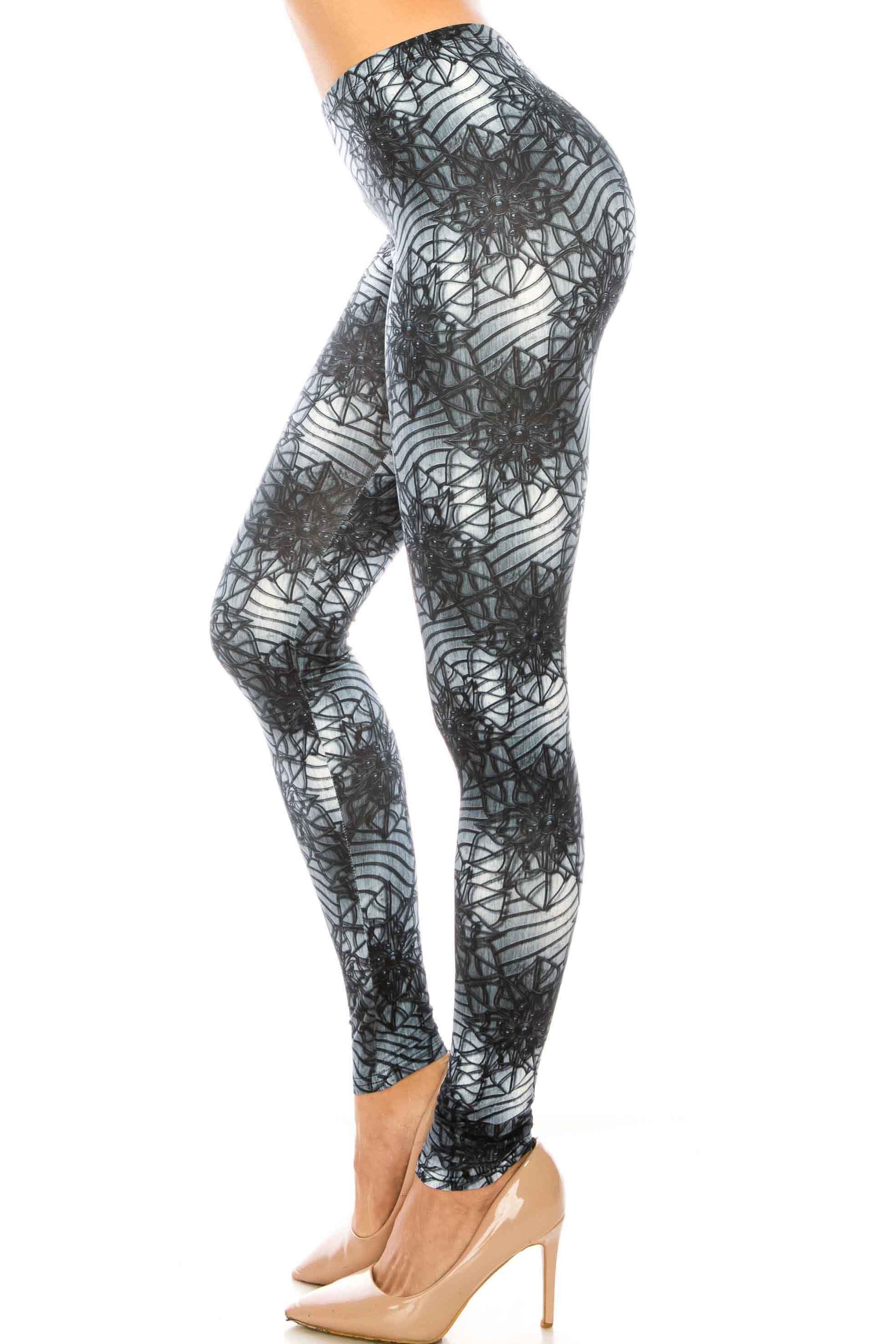 Creamy Soft 3D Floral Helix Plus Size Leggings | Signature Collection (One Size Plus,Charcoal)
