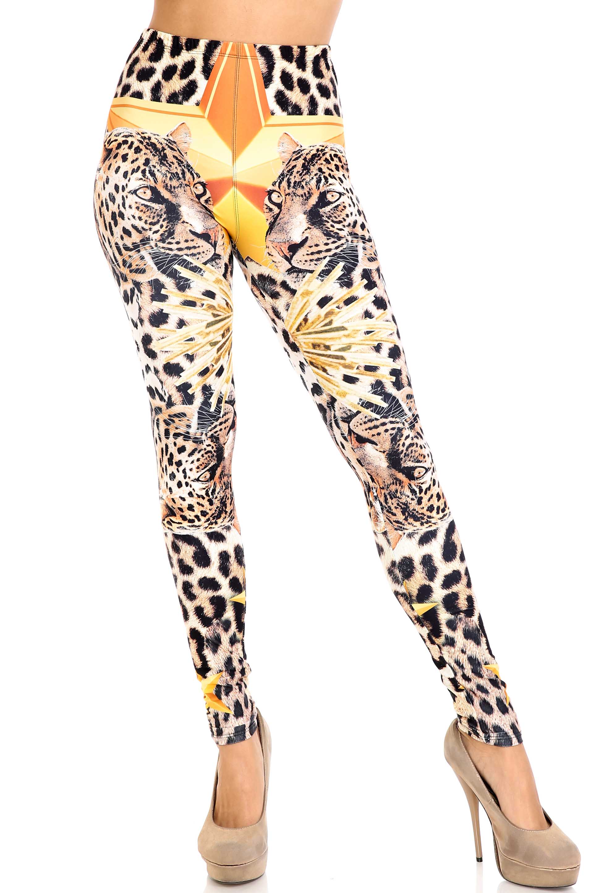 Creamy Soft Leopard Star Plus Size Leggings - USA Fashion (One Size Plus,Brown)