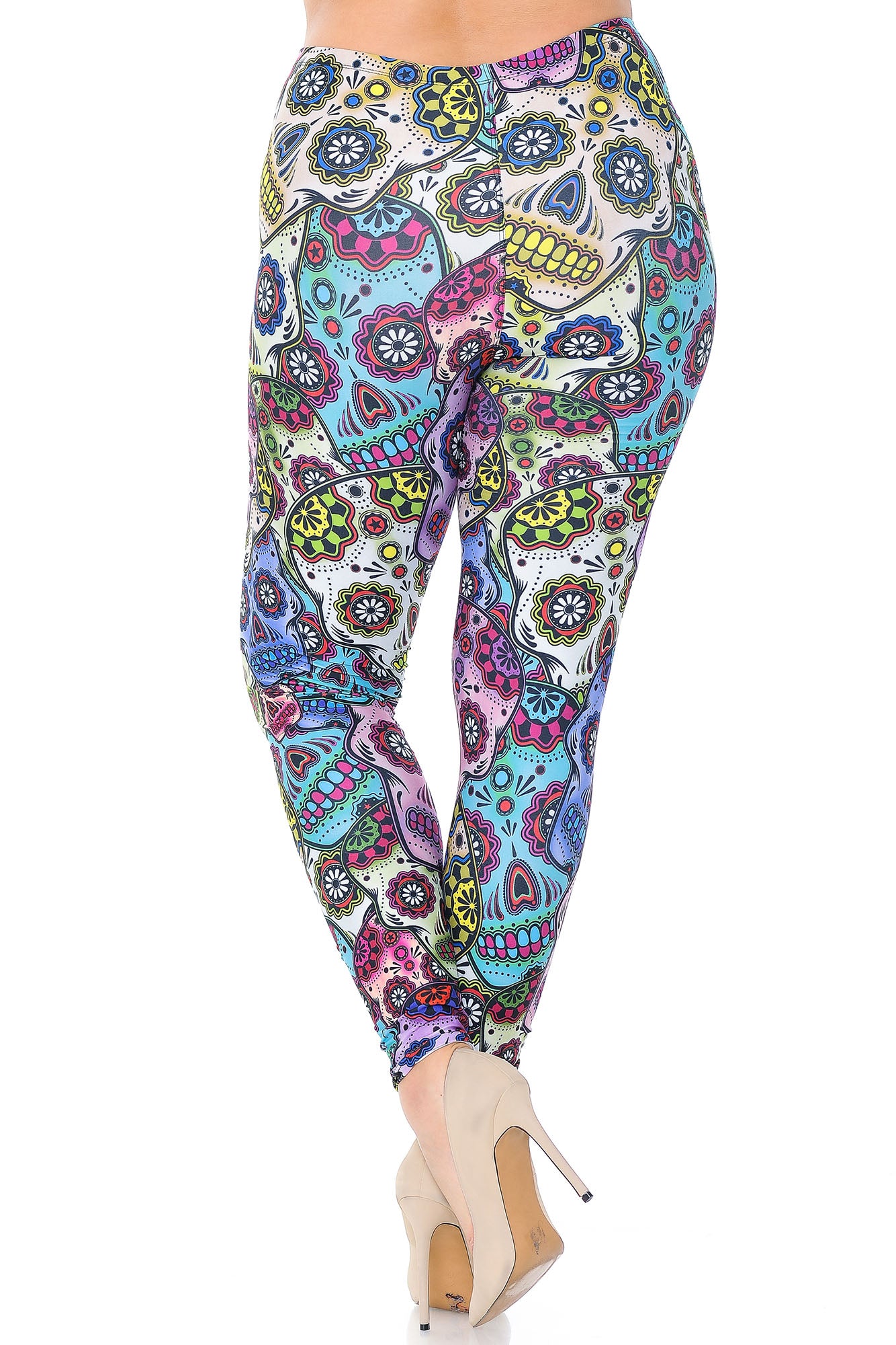 Creamy Soft Sugar Skull Plus Size Leggings - USA Fashion (One Size Plus,Multi Color Bold)