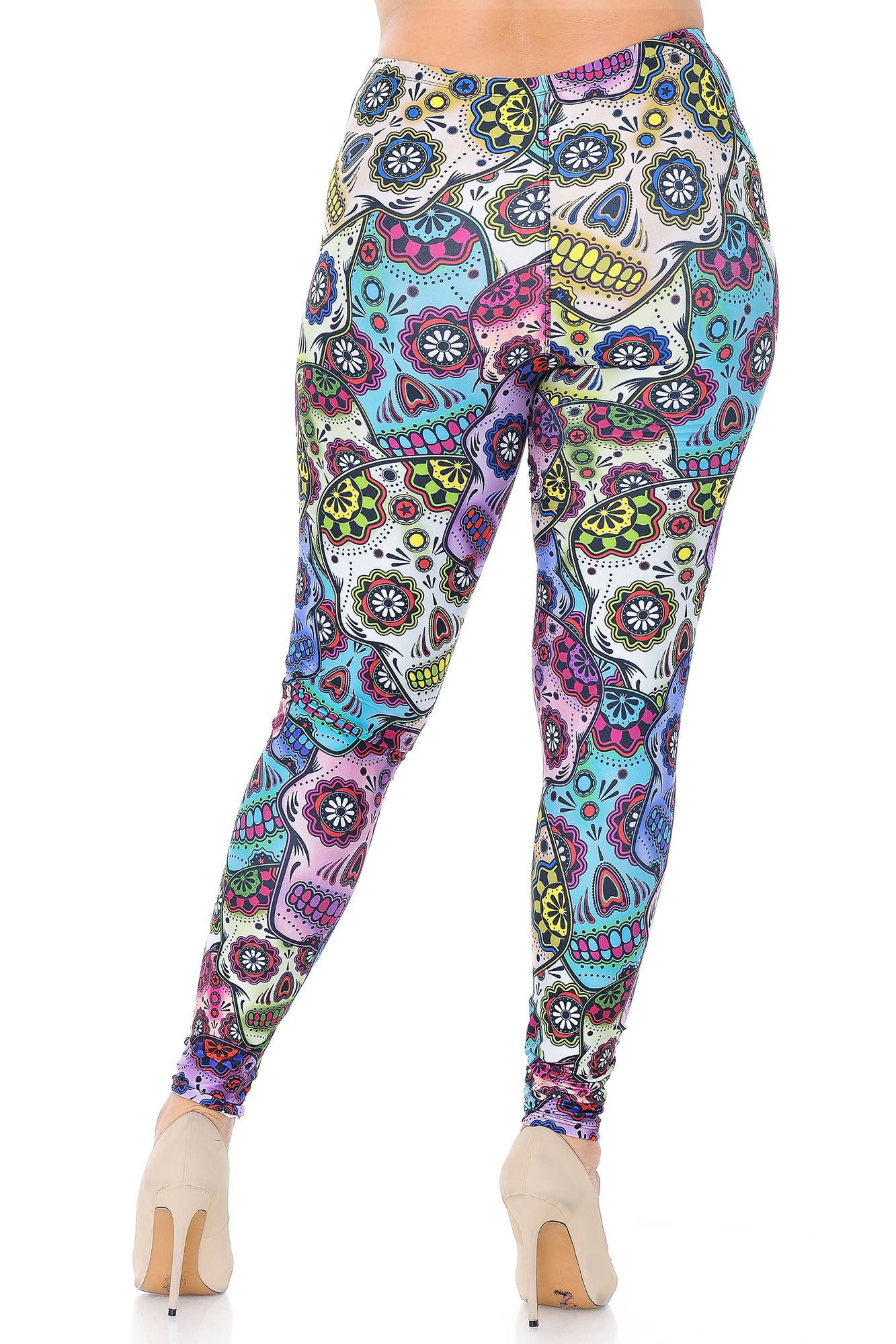 Creamy Soft Sugar Skull Plus Size Leggings - USA Fashion (One Size Plus,Multi Color Bold)