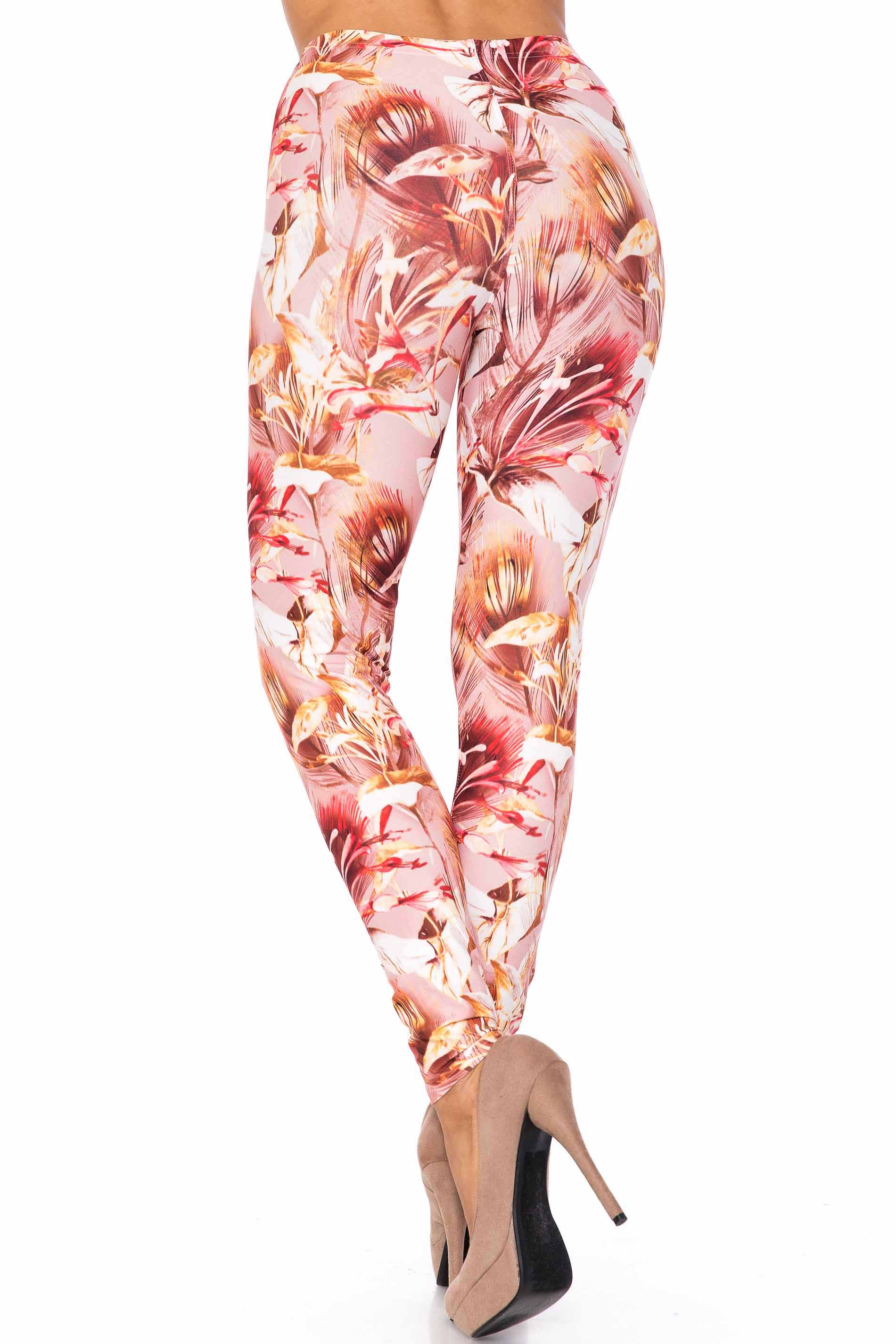 Creamy Soft Mocha Floral Plus Size Leggings - USA Fashion (One Size Plus,Brown)