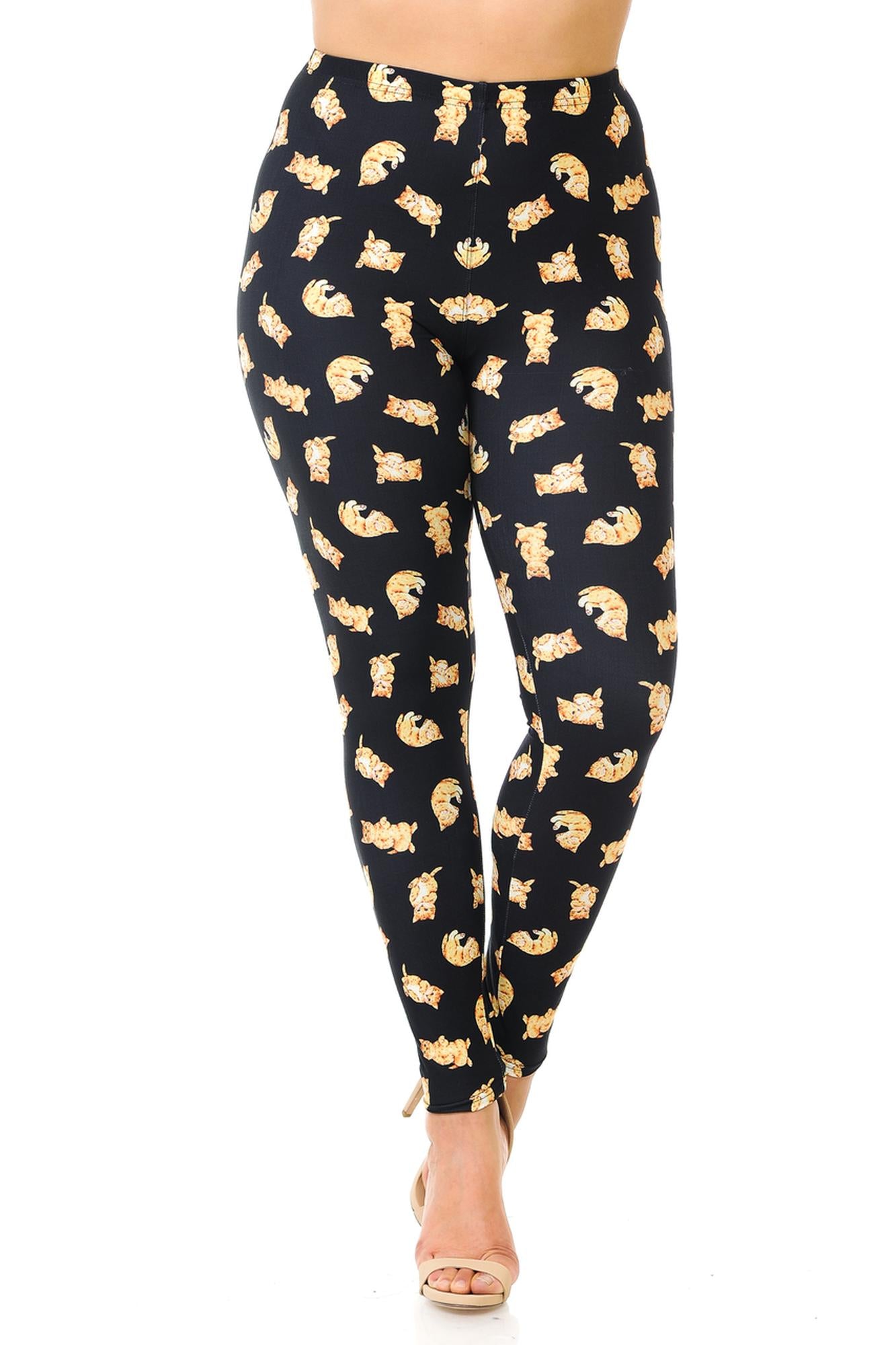 Creamy Soft Playful Kitty Cats Plus Size Leggings (One Size Plus,Black)